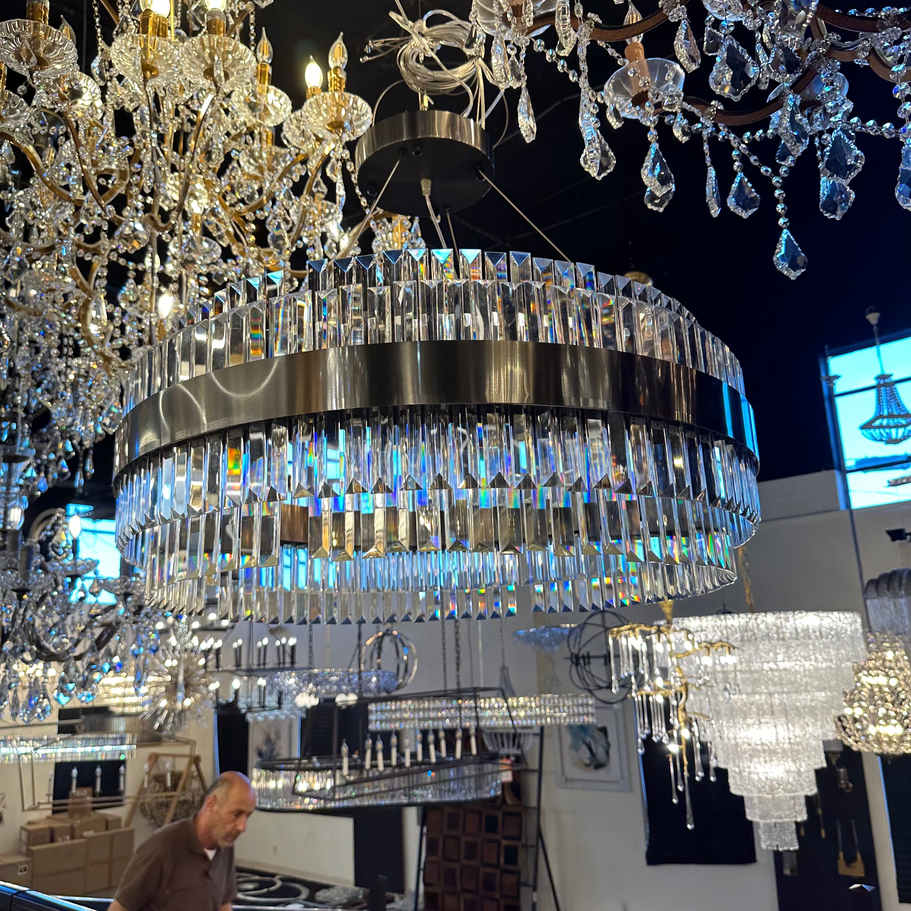 Cebal Odeon Round Crystal Fringe Chandelier - Italian Concept