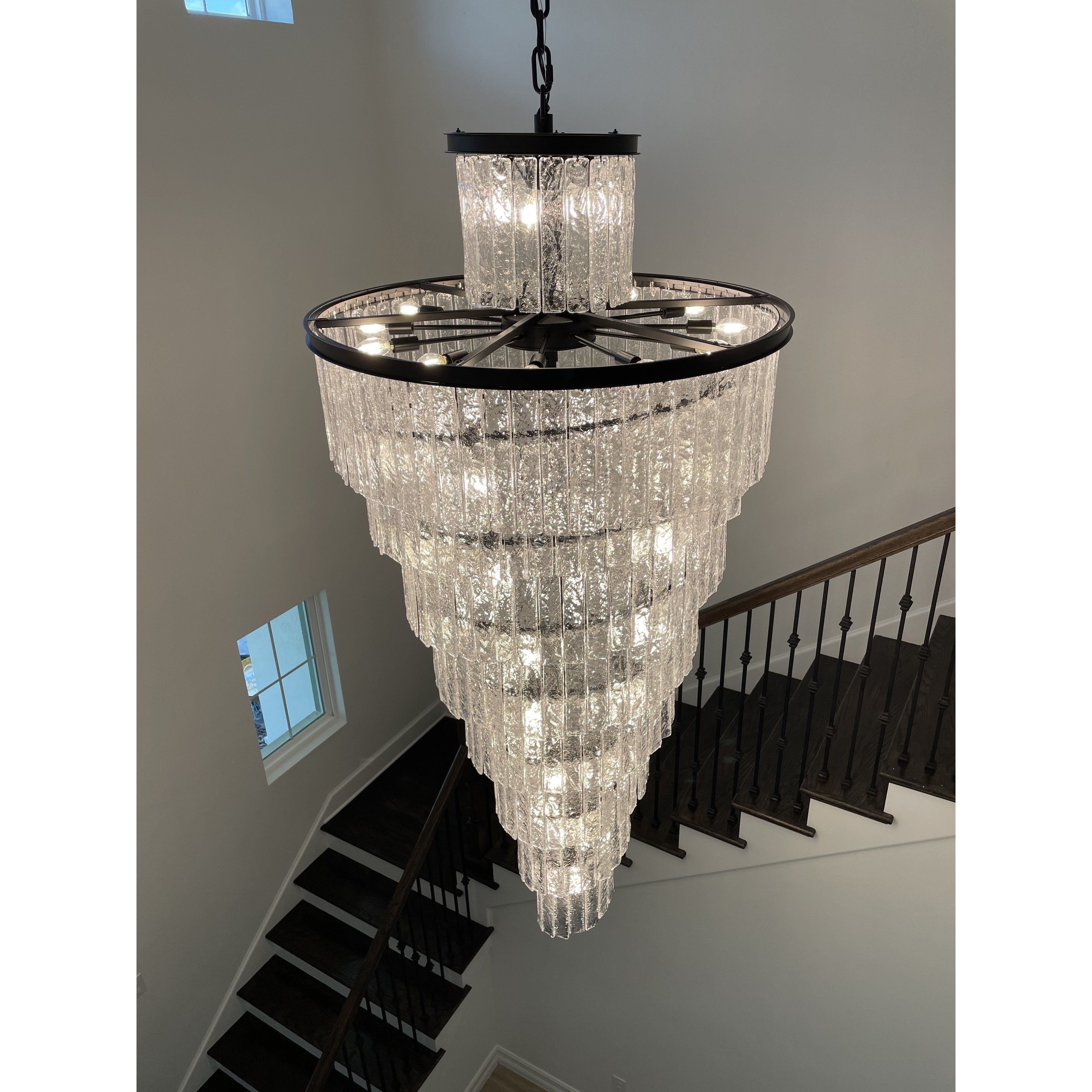 Seline Spiral Tiered/ Layered Cracked Textured Glass Chandelier - Italian Concept -