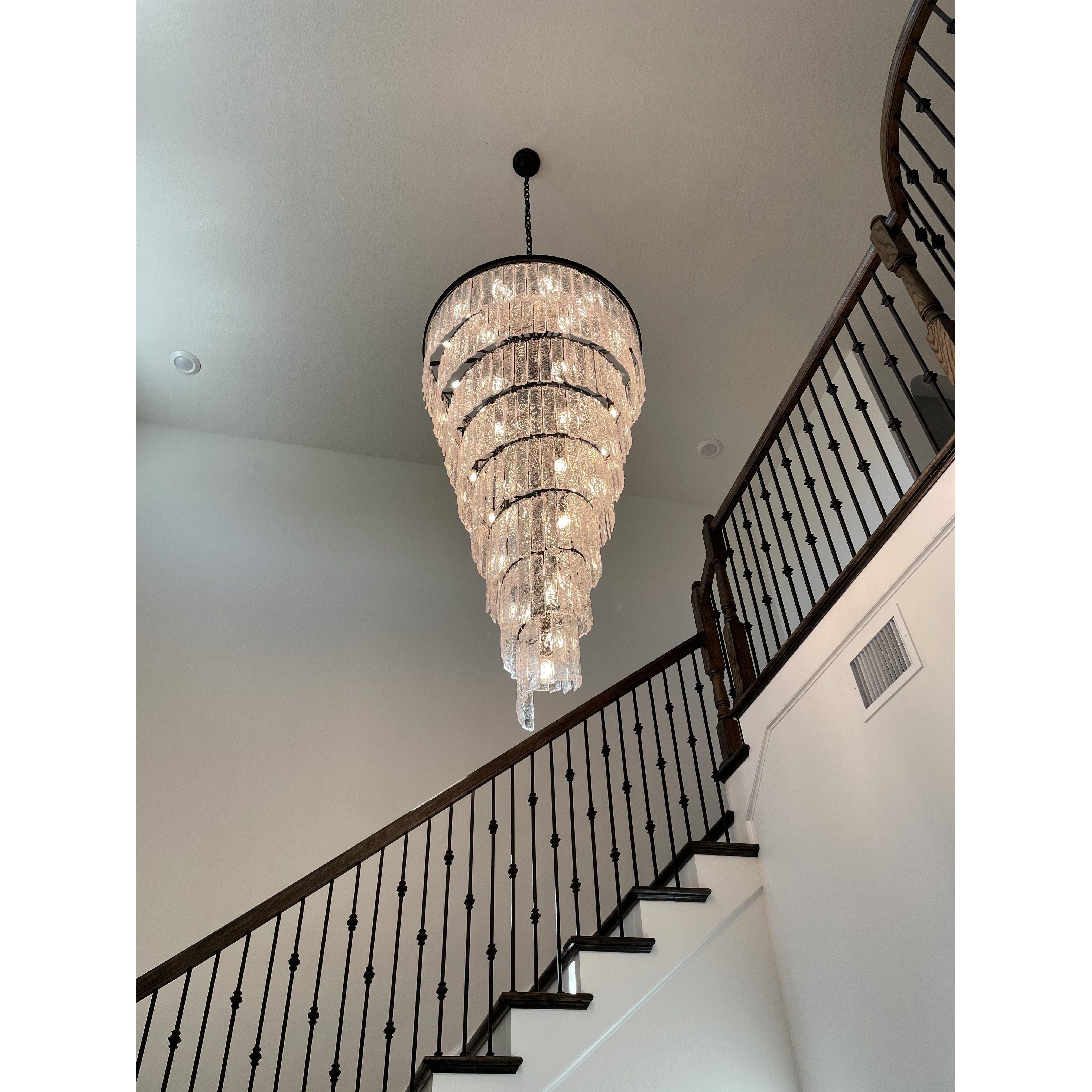 Seline Spiral Tiered/ Layered Cracked Textured Glass Chandelier - Italian Concept -