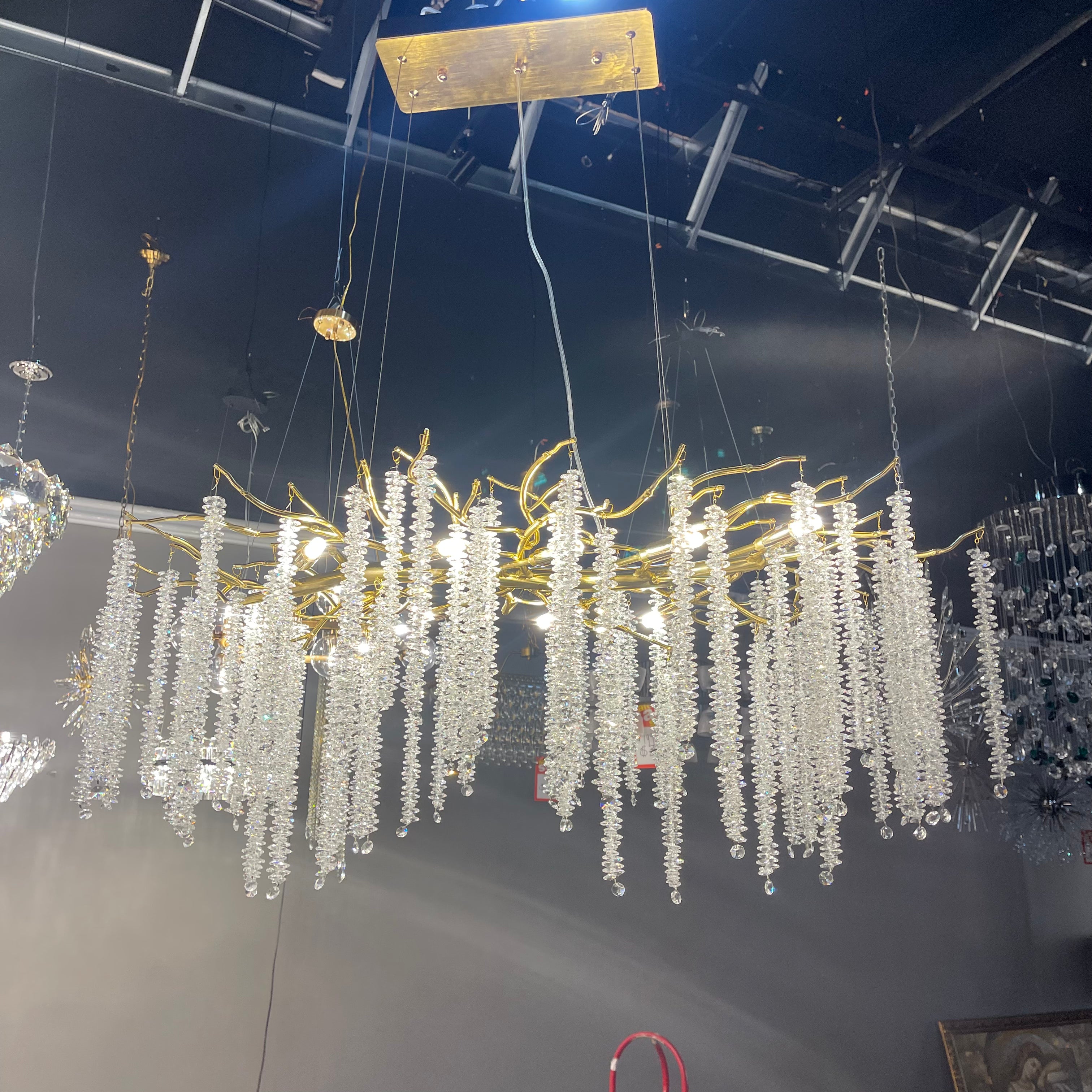Catherine Crystal Rainfall Linear Branching Chandelier - Italian Concept -