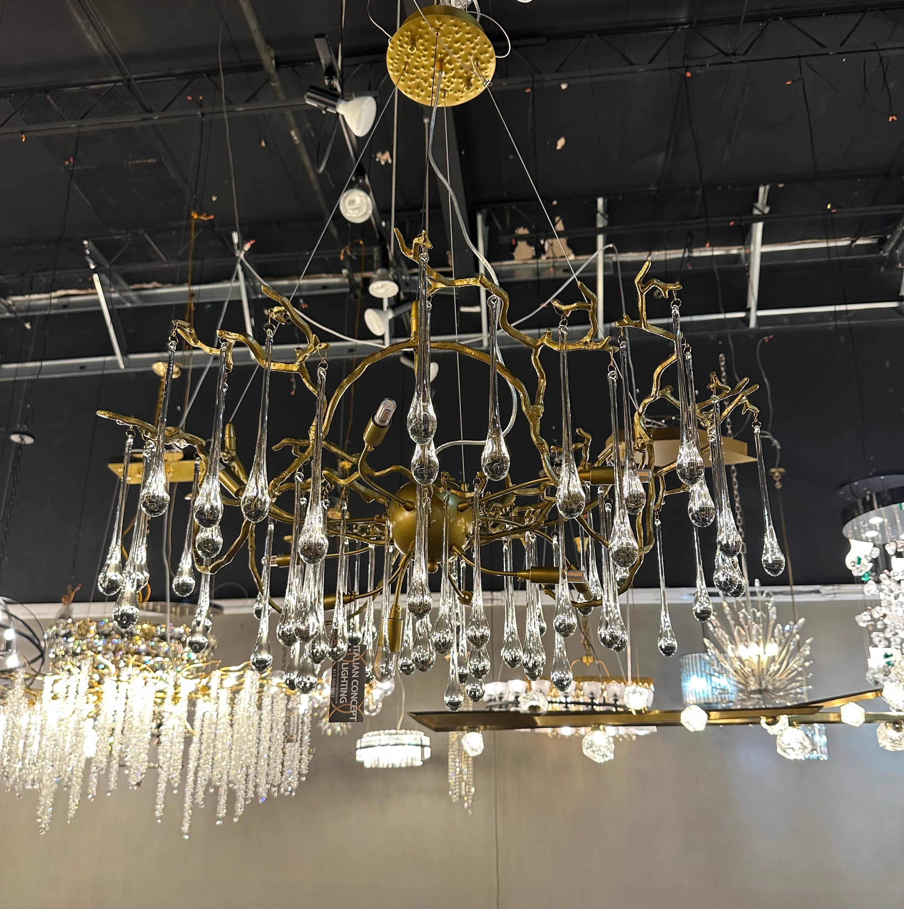 Dawn Lukas Teardrop Branching Brass Round Chandelier - Italian Concept