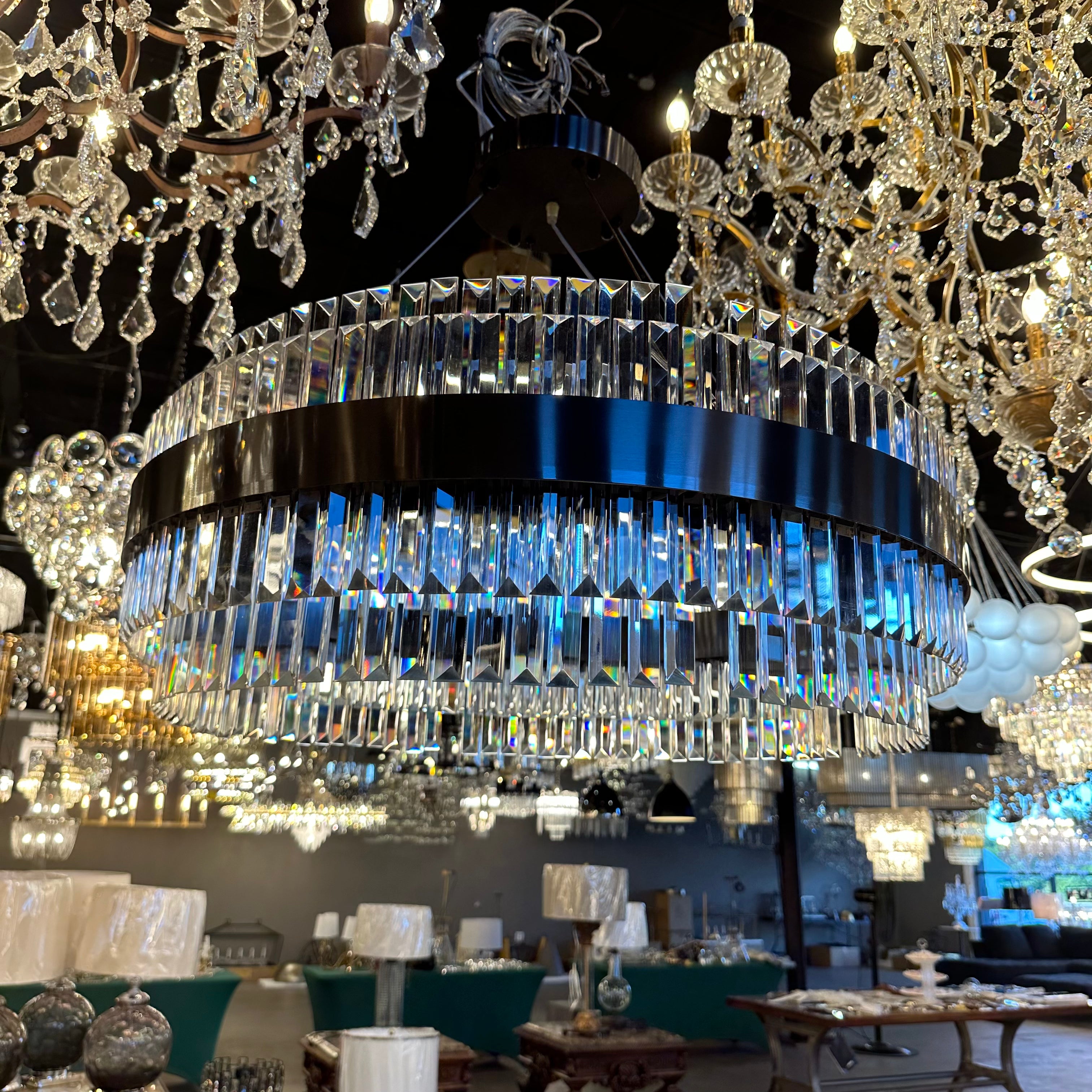 Cebal Odeon Round Crystal Fringe Chandelier - Italian Concept