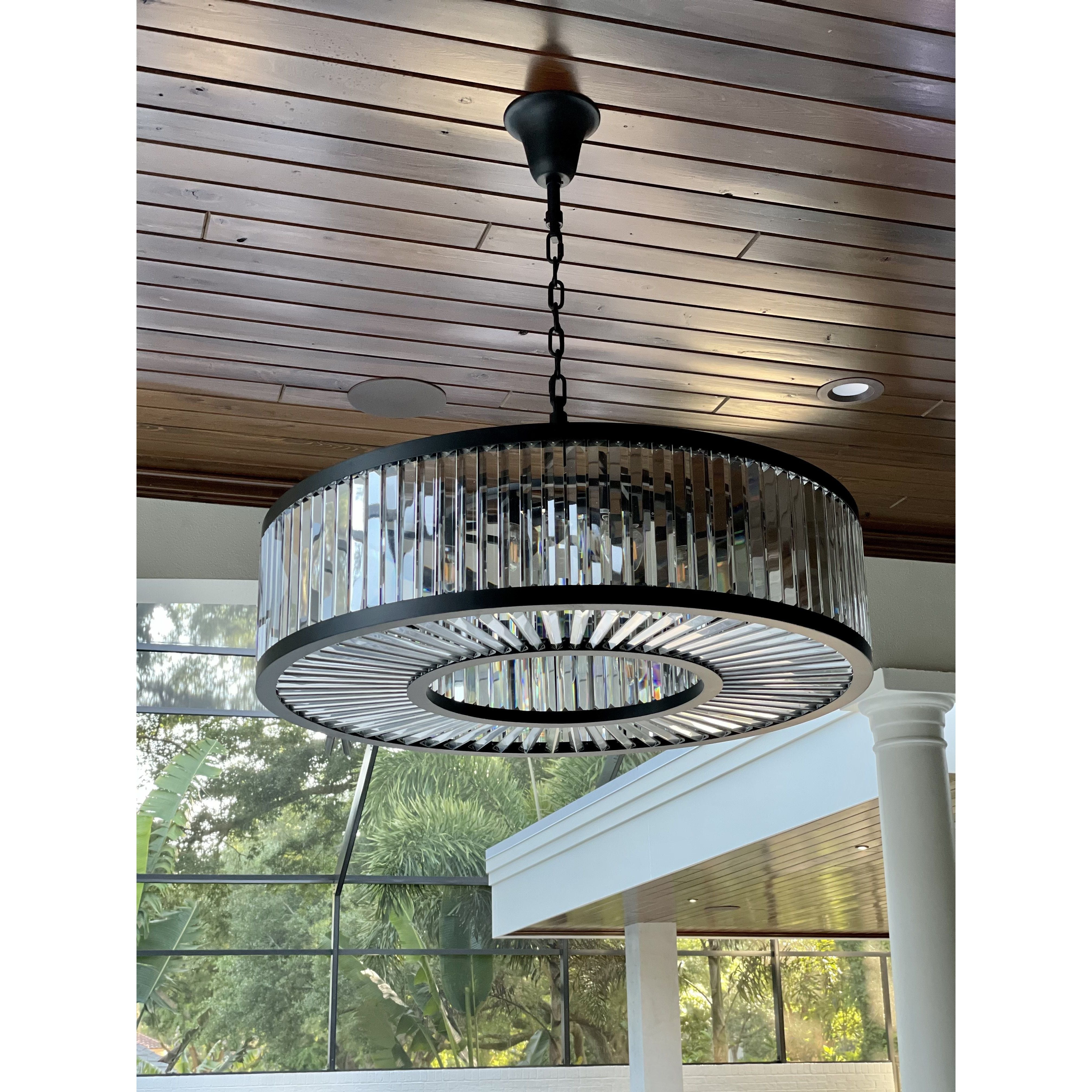 Apex Oro 43"W Round Crystal Fringe Prism Chandelier - Italian Concept -