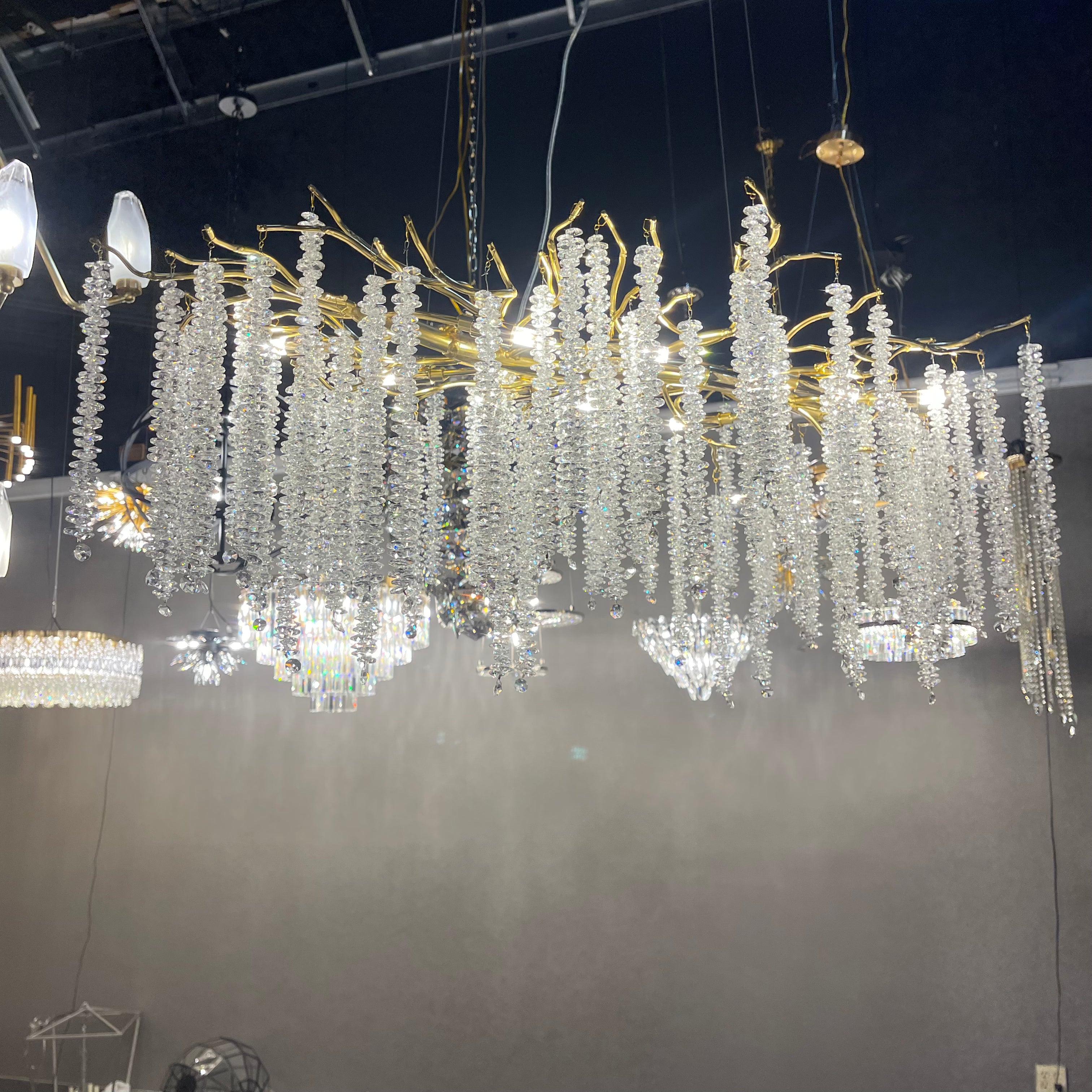 Catherine Crystal Rainfall Linear Branching Chandelier - Italian Concept -