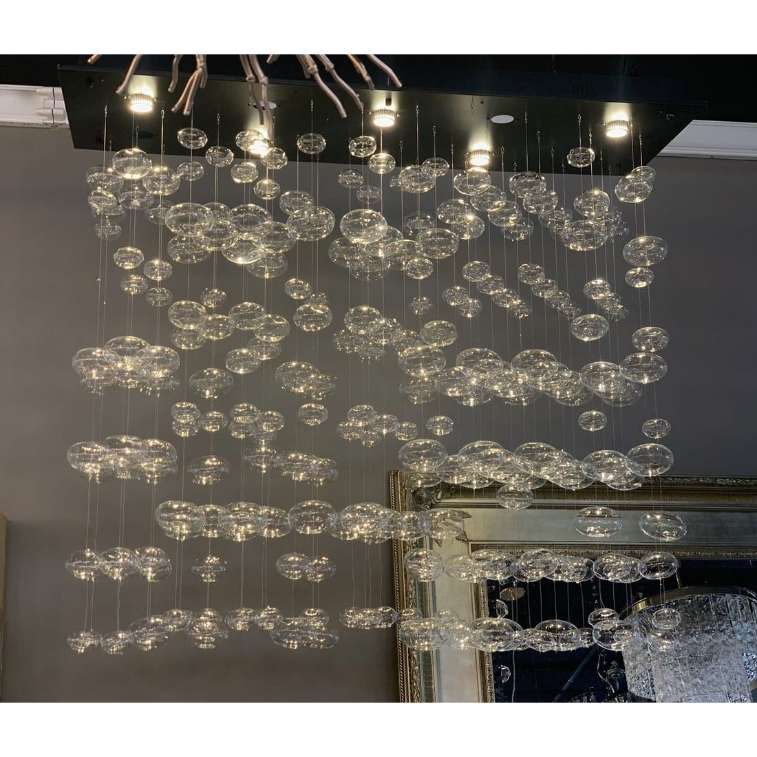 Fountaine Rectangle Rainfall / Waterfall Glass Globe / Bubble Chandelier - Italian Concept -