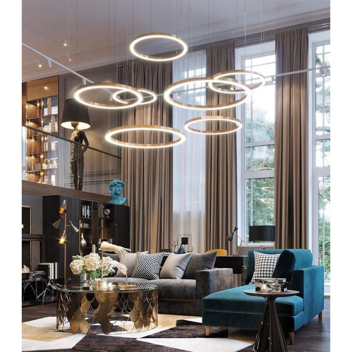Liana Round 5-Ring LED Chandelier - Italian Concept