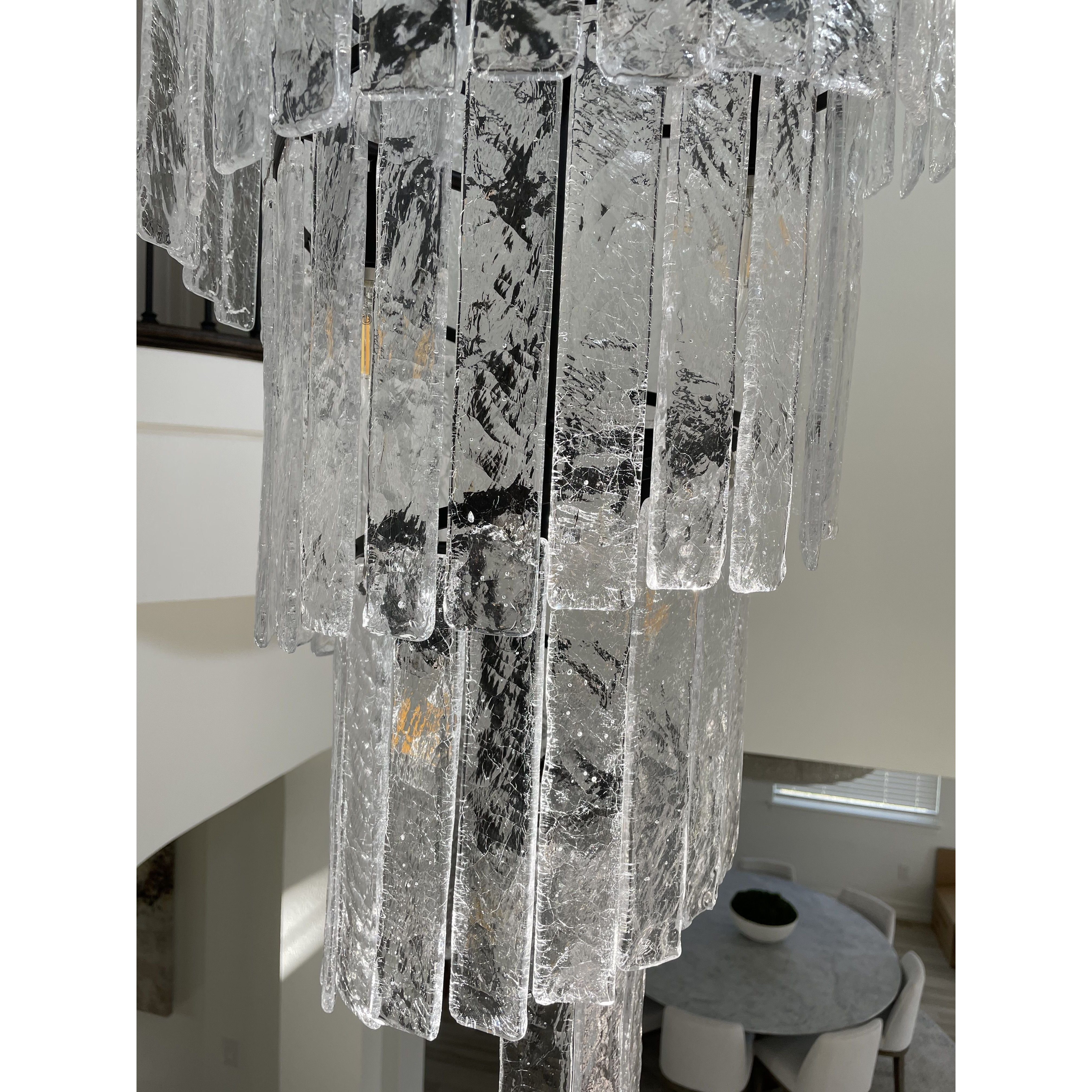 Seline Spiral Tiered/ Layered Cracked Textured Glass Chandelier - Italian Concept -
