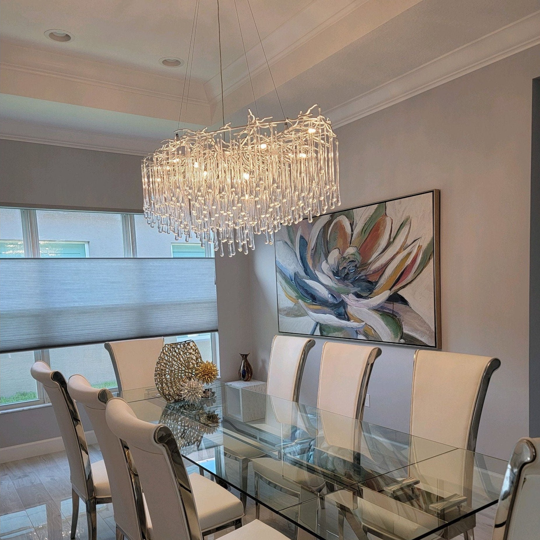 Lukas Oval Branching Brass Linear Teardrop Chandelier - Italian Concept