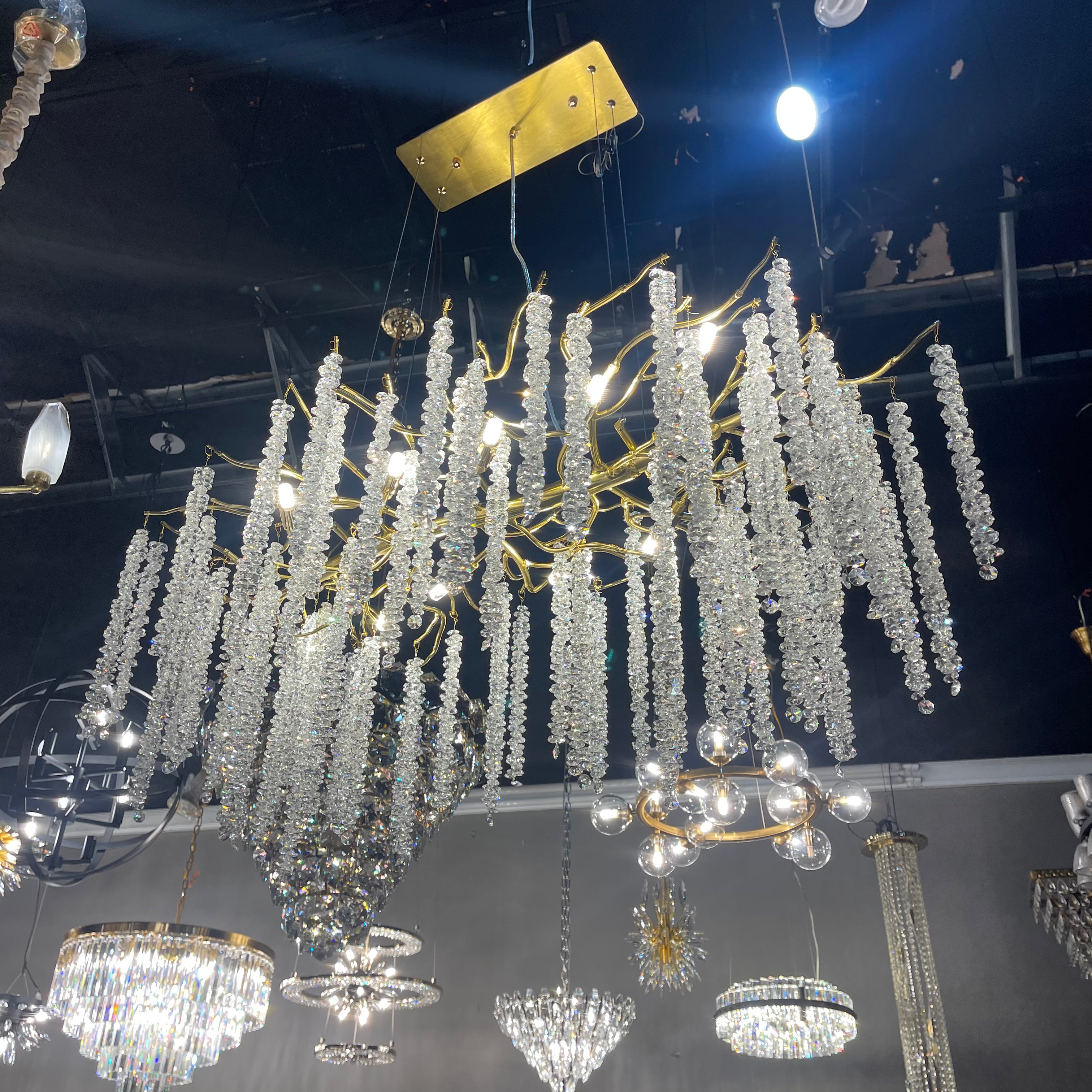 Catherine Crystal Rainfall Linear Branching Chandelier - Italian Concept -