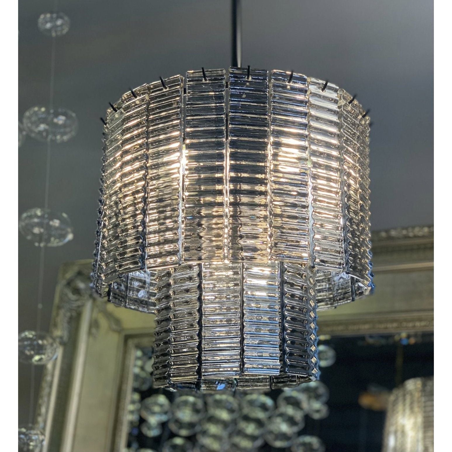 Cuirass Round Ribbed Glass Tile Chandelier Collection - Italian Concept -
