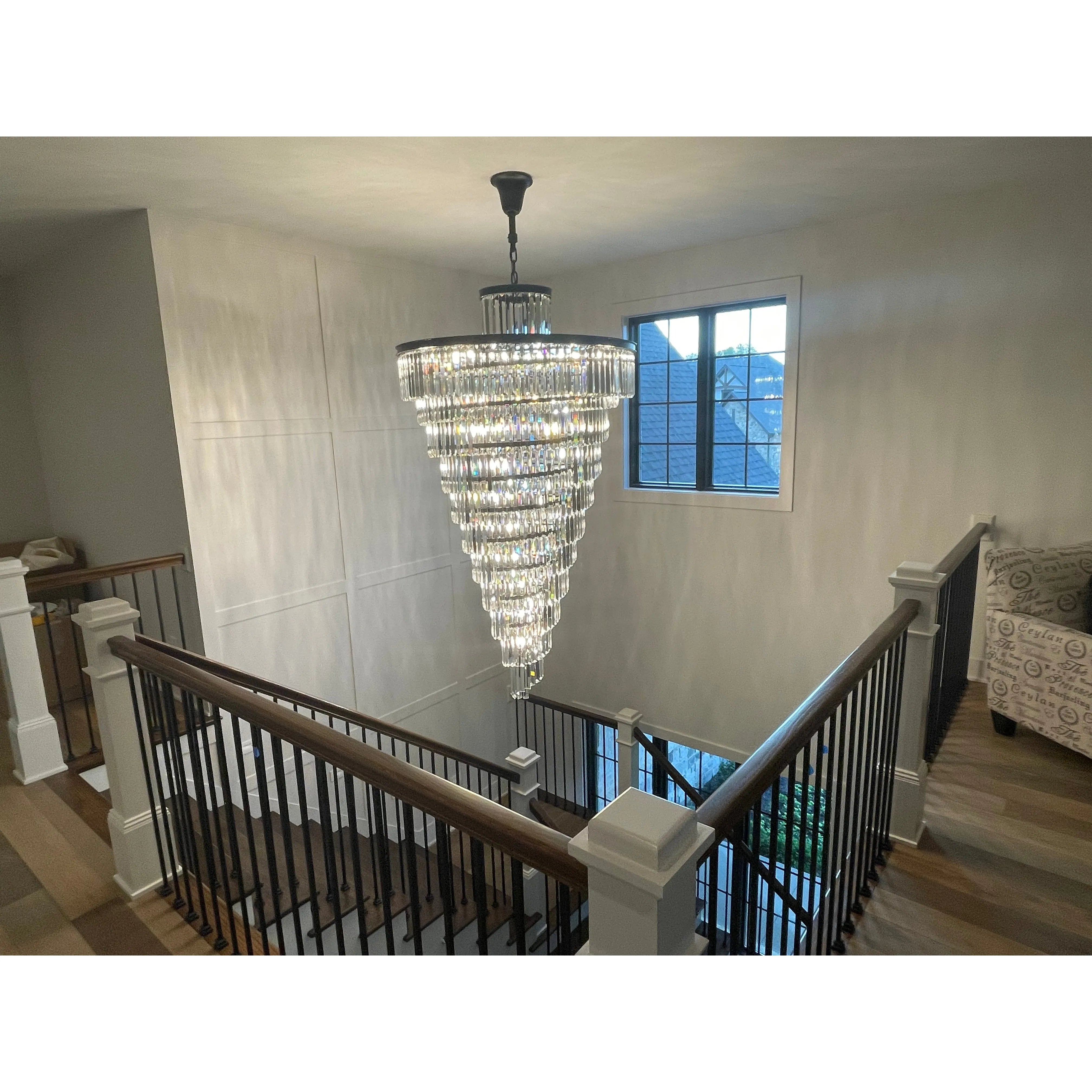 Apex Odeon Spiral Tiered/ Layered Crystal Fringe Chandelier 36" - Italian Concept -