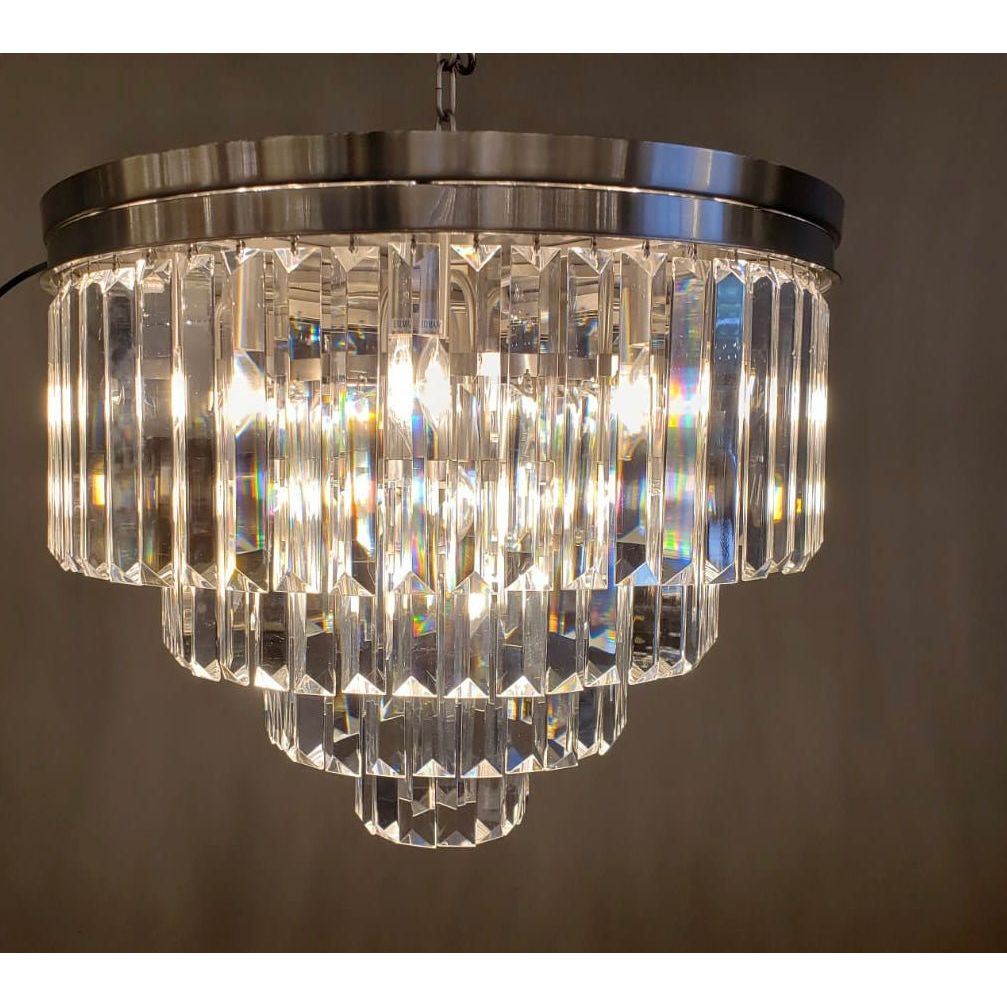 Dual Option Flush-mount / Hanging 4-Tier Odeon Crystal Fringe Chandelier - Italian Concept