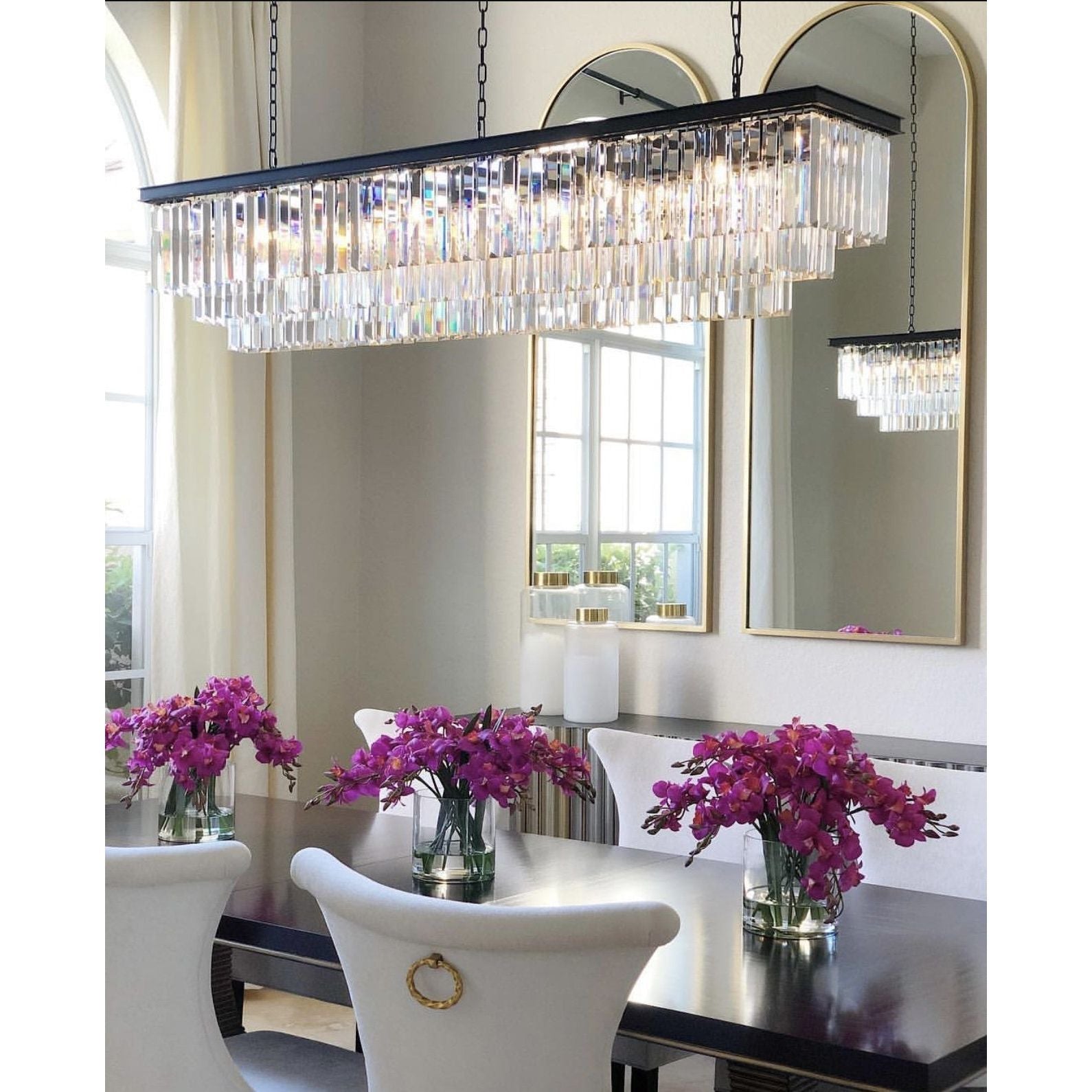 3-Tier Odeon Crystal Fringe Rectangular Chandelier - Italian Concept -