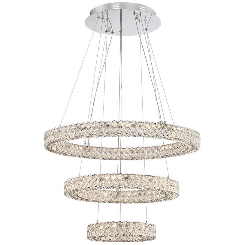 Perriello 28"W Tiered LED Crystal Ring Pendant - Italian Concept
