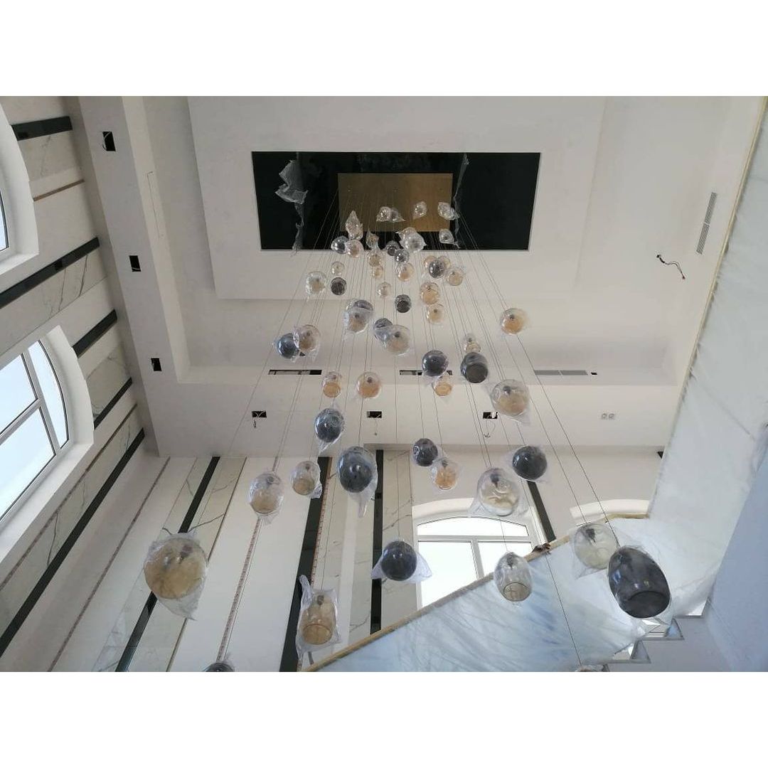 Zara Round Rainfall / Waterfall Glass Globe / Bubble Chandelier - Italian Concept -