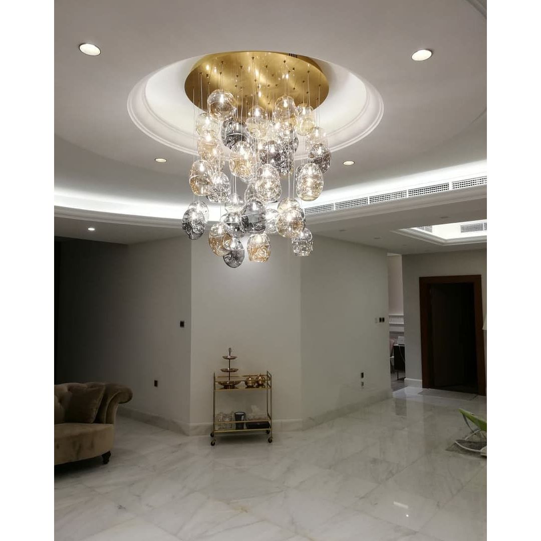 Zara Round Rainfall / Waterfall Glass Globe / Bubble Chandelier - Italian Concept -