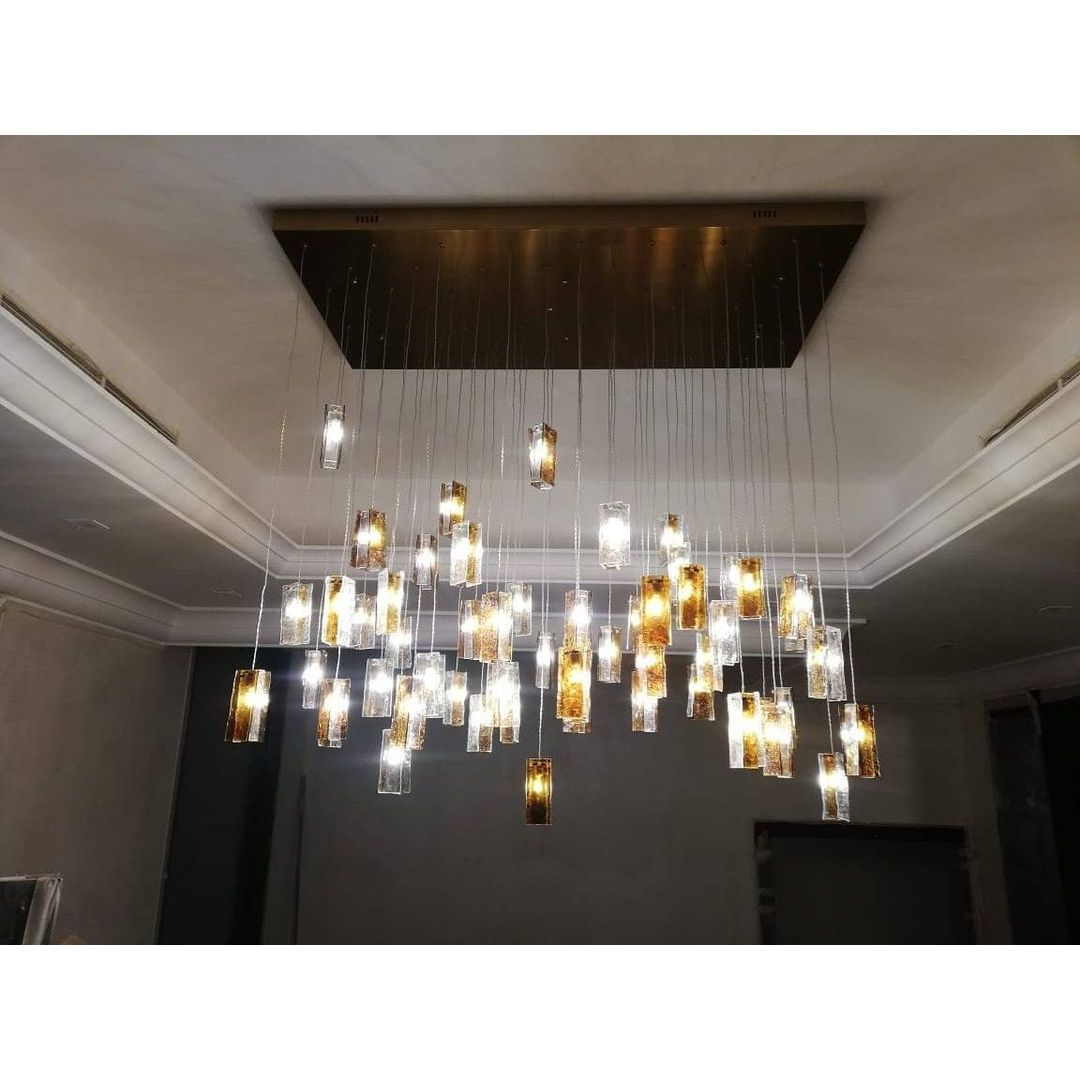 Rain Rectangular Cluster Glass tile Pendant Chandelier - Italian Concept -