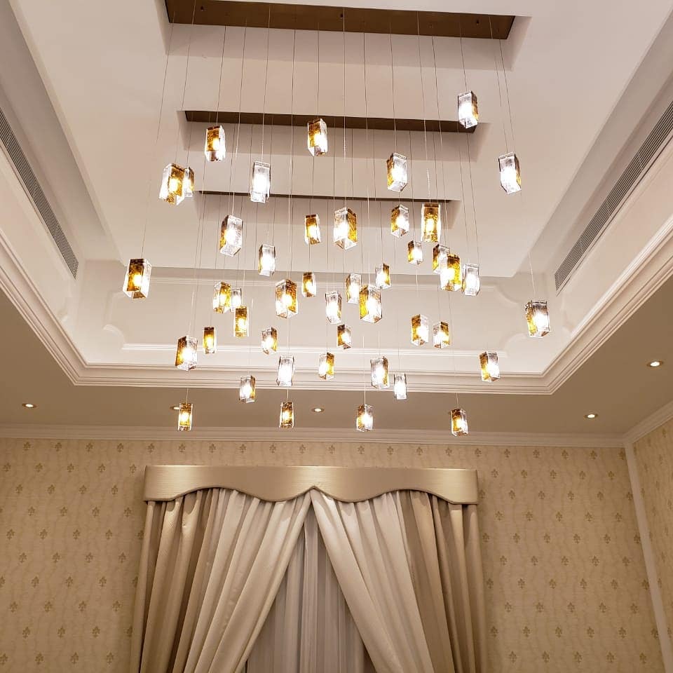 Rain Rectangular Cluster Glass tile Pendant Chandelier - Italian Concept -