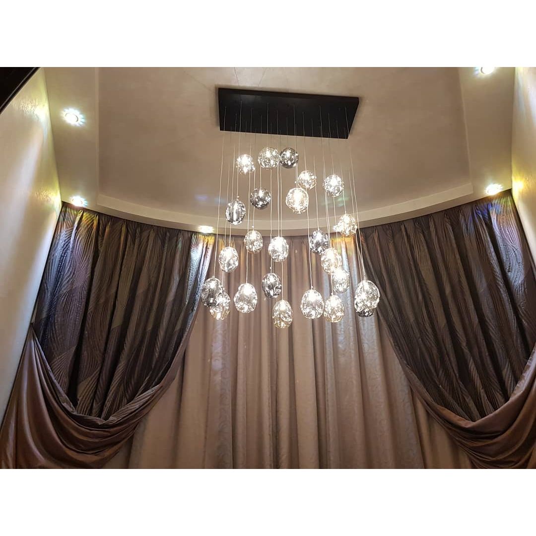 Zara Round Rainfall / Waterfall Glass Globe / Bubble Chandelier - Italian Concept -