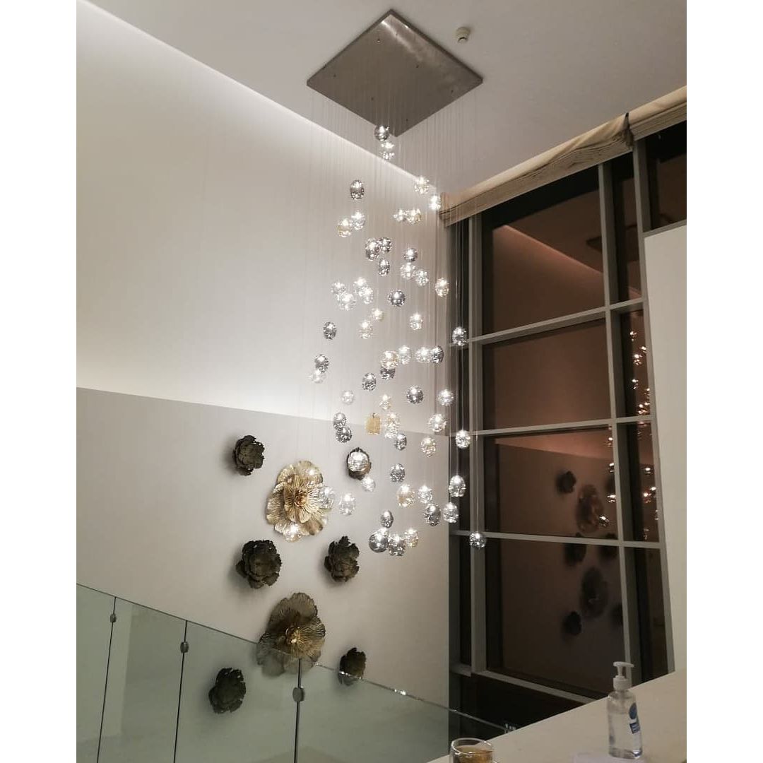 Zara Square Rainfall / Waterfall Glass Globe / Bubble Chandelier - Italian Concept