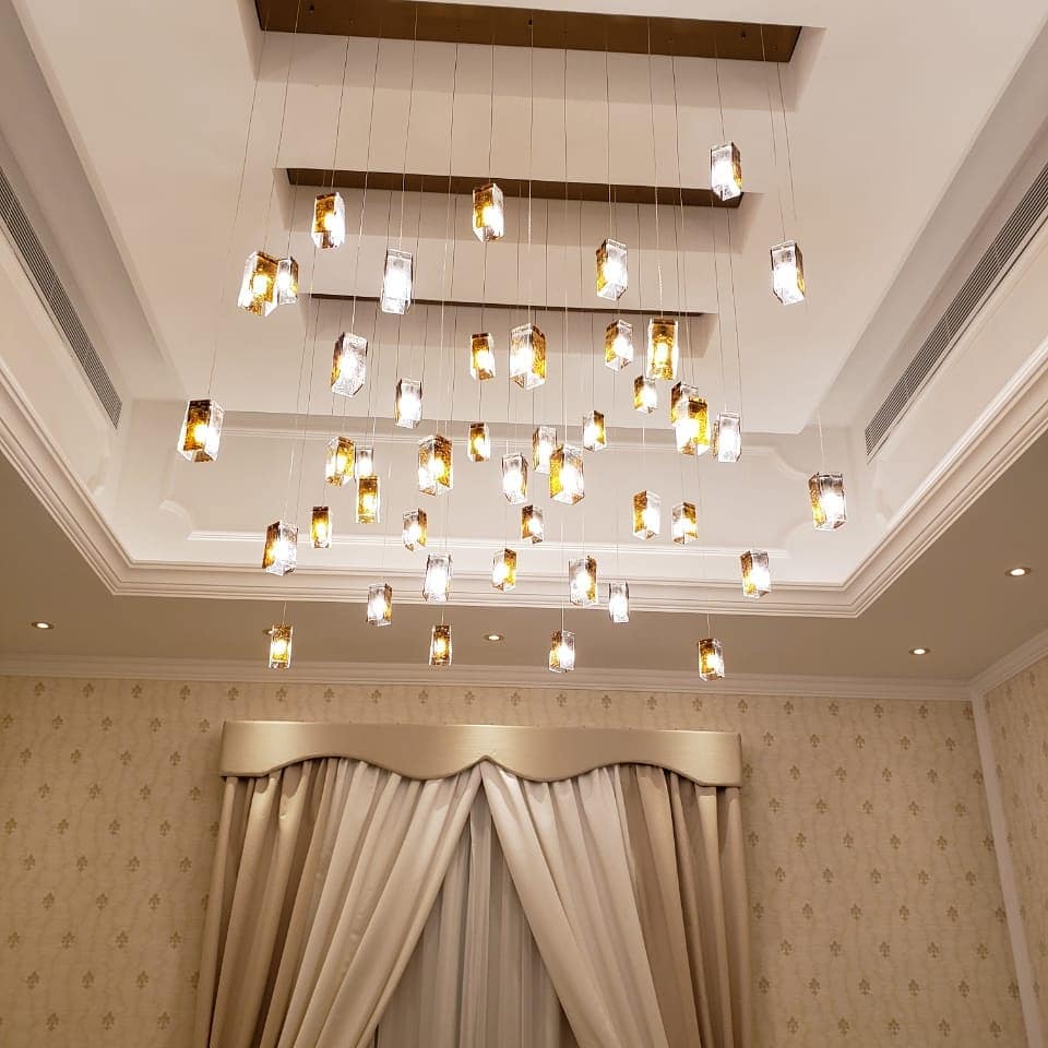 Rain Round Cluster Glass tile Pendant Chandelier - Italian Concept -