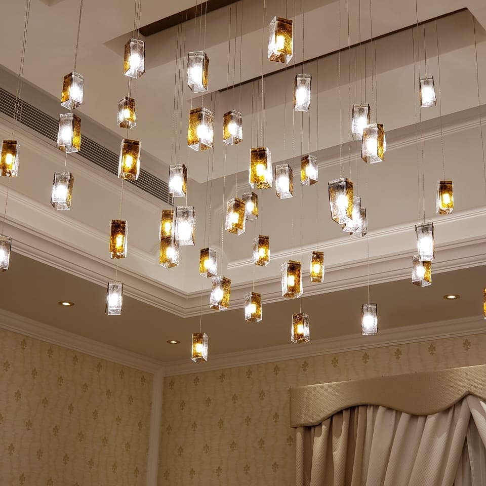 Rain Round Cluster Glass tile Pendant Chandelier - Italian Concept -