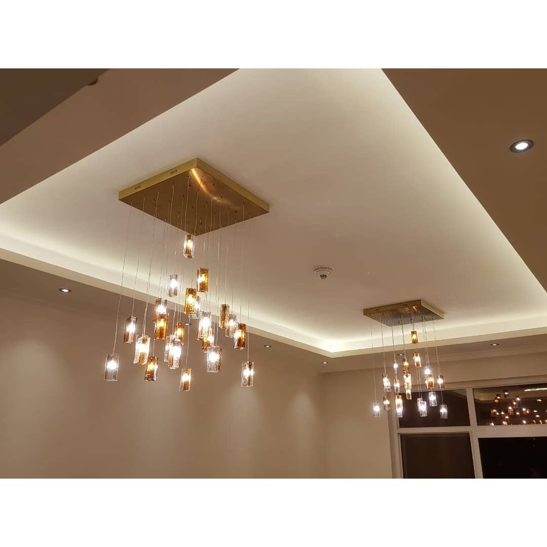 Rain Round Cluster Glass tile Pendant Chandelier - Italian Concept -