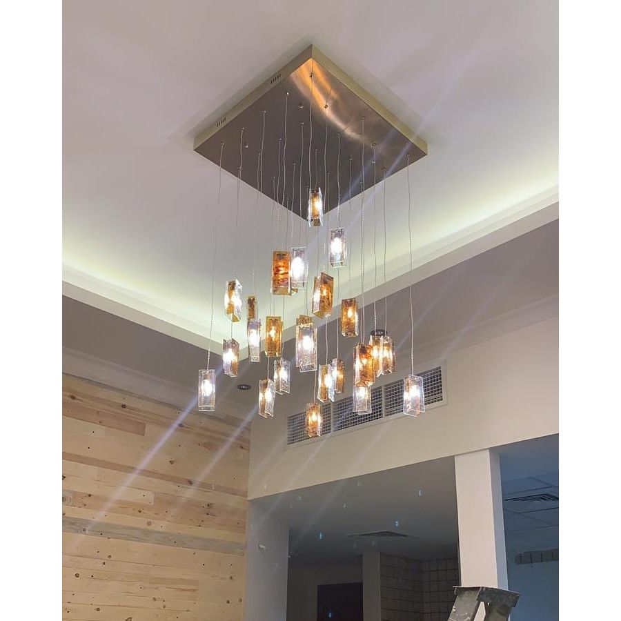 Rain Square Cluster Glass tile Pendant Chandelier - Italian Concept -