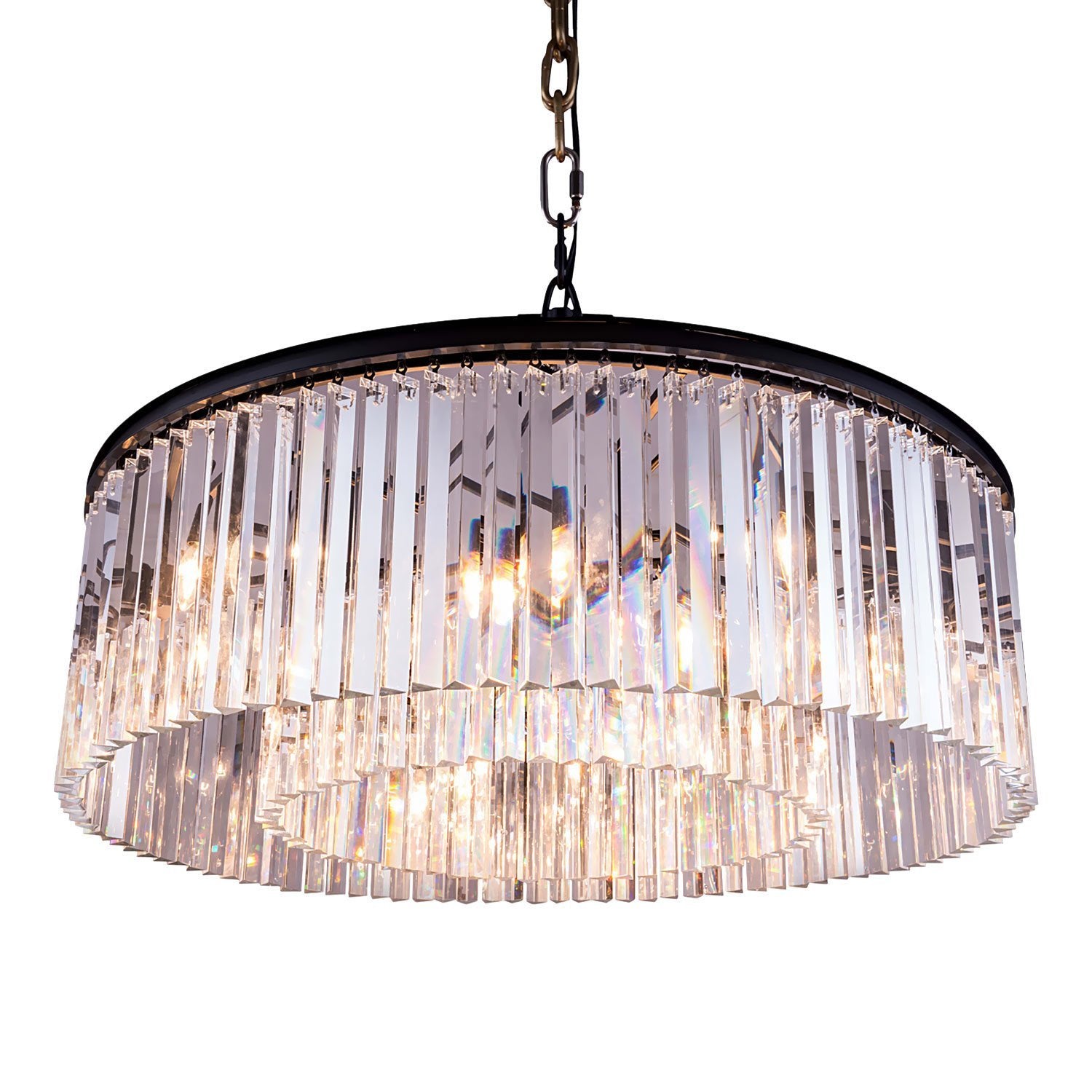 Apex Odeon 1-Tier Round Fringe Crystal Prism Chandelier - Italian Concept -