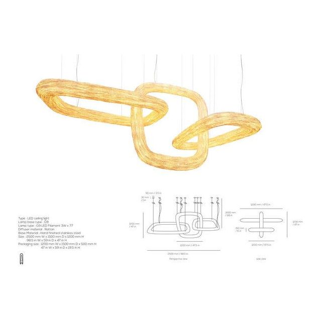 Triple Orbit Wood Foyer Chandelier - Italian Concept -