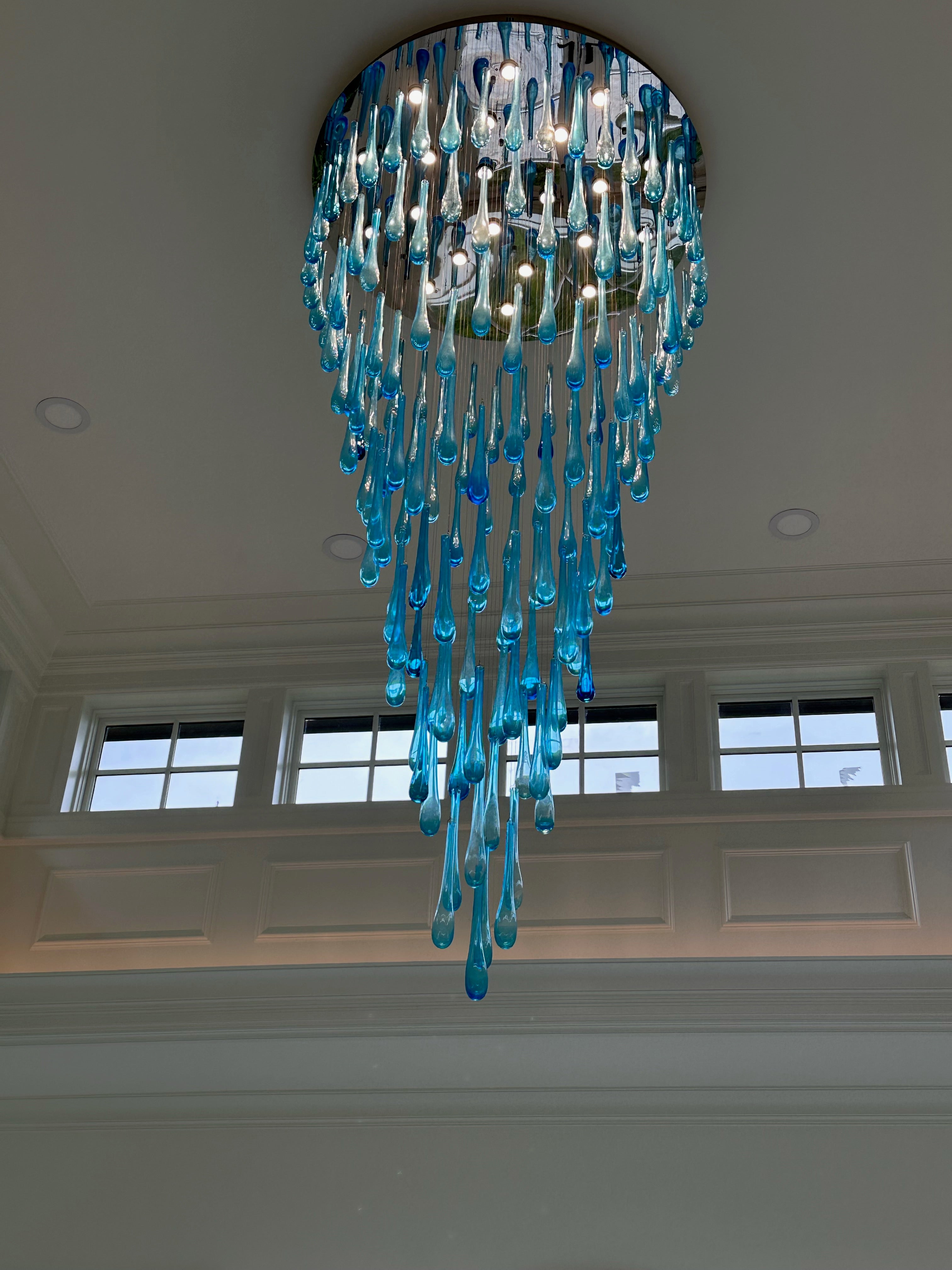 Blue Rainfall Murano Glass Chandelier