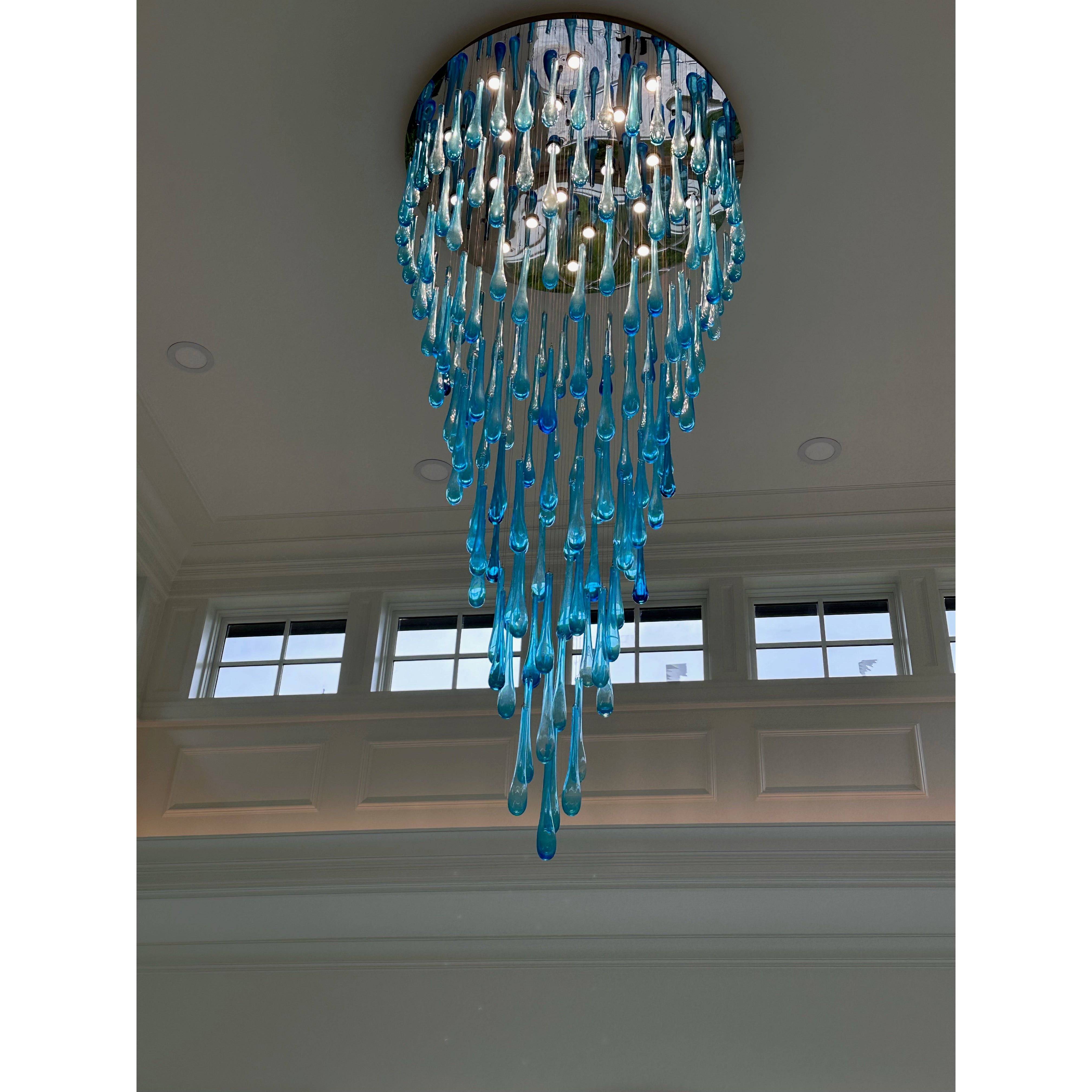 Blue Rainfall Murano Glass Chandelier