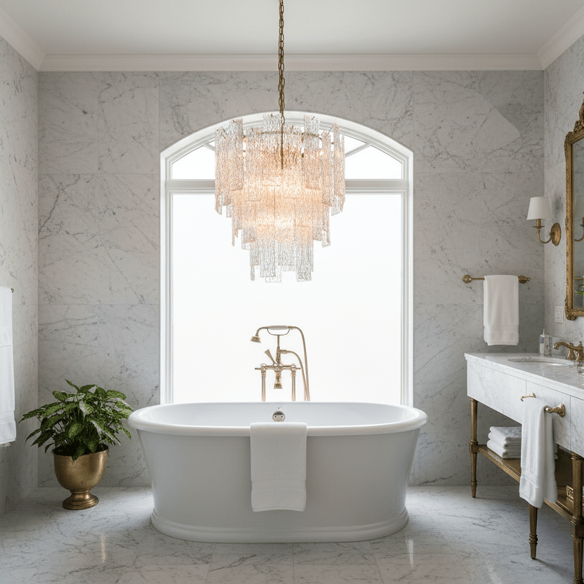 47.5" Lacquered Brass cascade in luxury bathroom