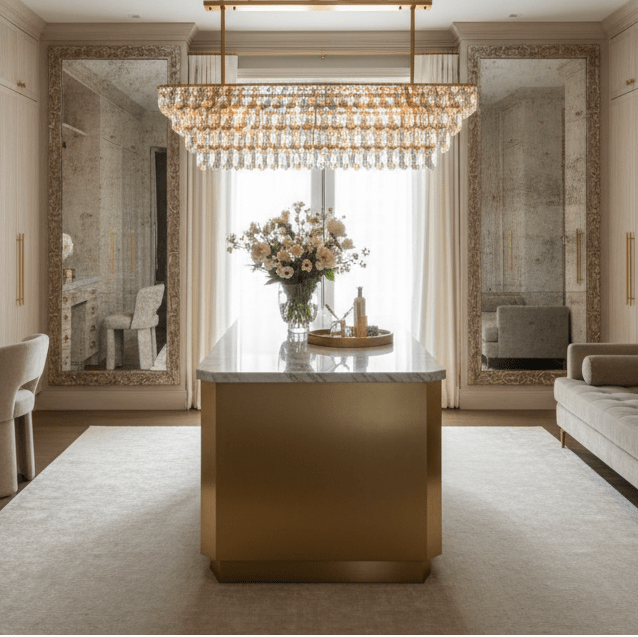 49" Lacquered Brass Clear in dressing room