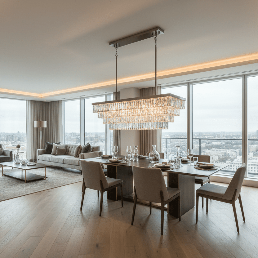 49" Polished Nickel Clear in open living