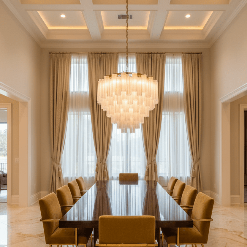 5-Tier Brass Frosted -Caprice Tubular Glass Chandelier for living room.