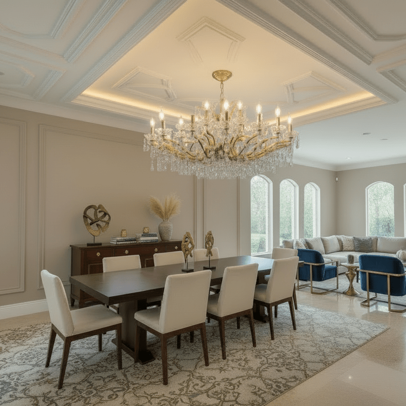 50" wide Maria Theresa chandelier in open-concept home