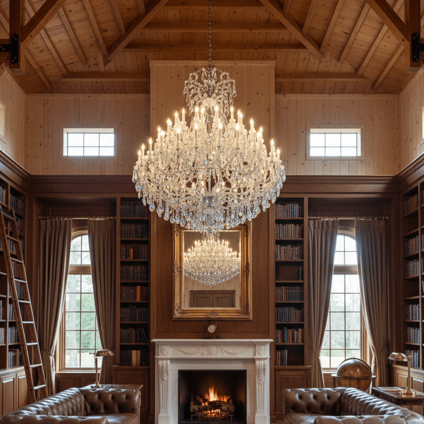 66L Rococo chandelier in mahogany library