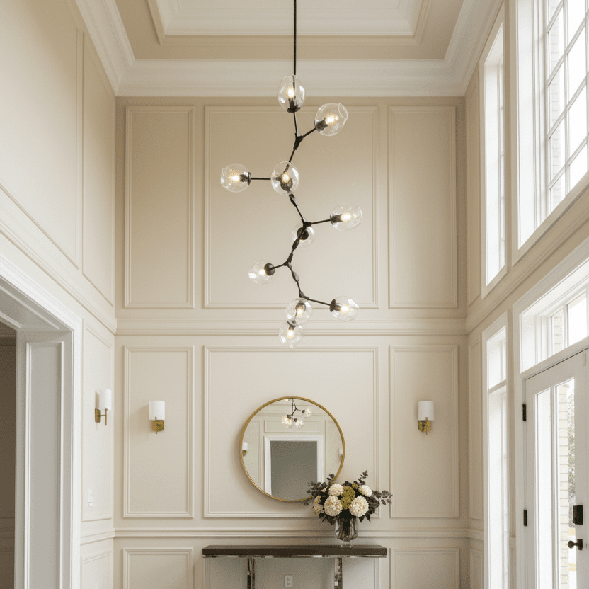 Metal Releaf Vertical Globe Branching Bubble Chandelier