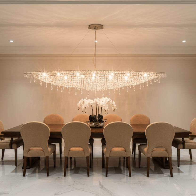 72" Oval Chandelier - Polished Nickel in Grand Dining Room