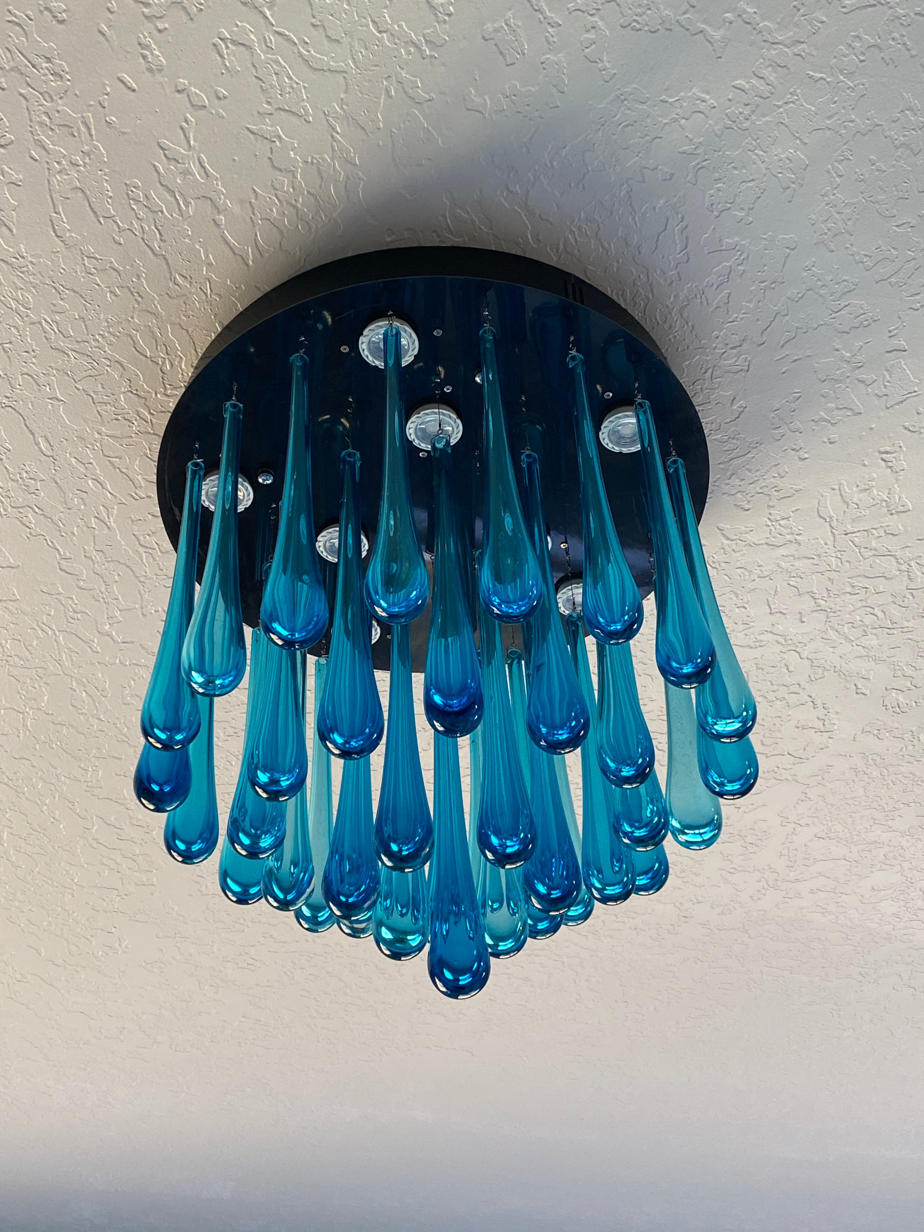 Blue Rainfall Murano Glass Chandelier