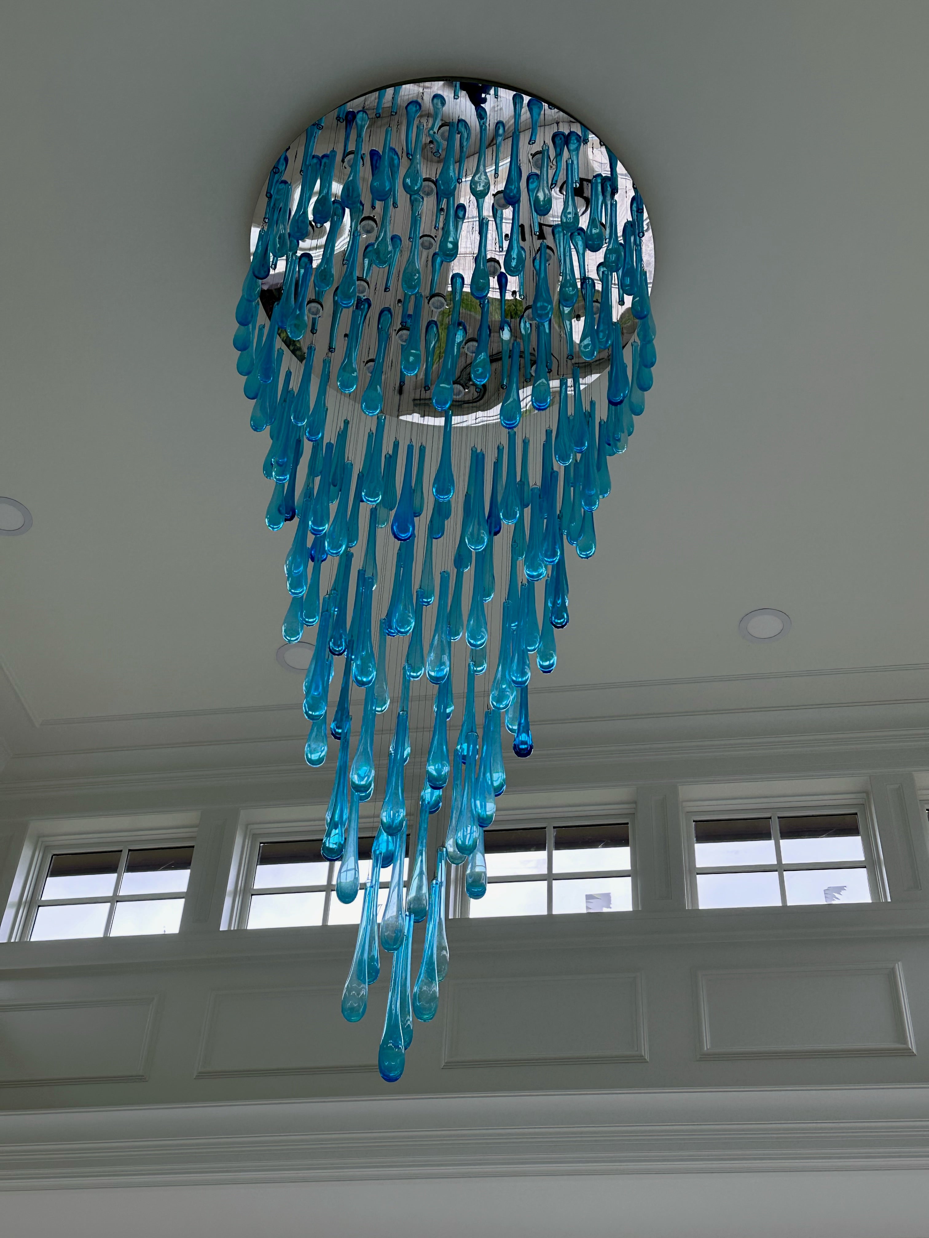 Blue Rainfall Murano Glass Chandelier