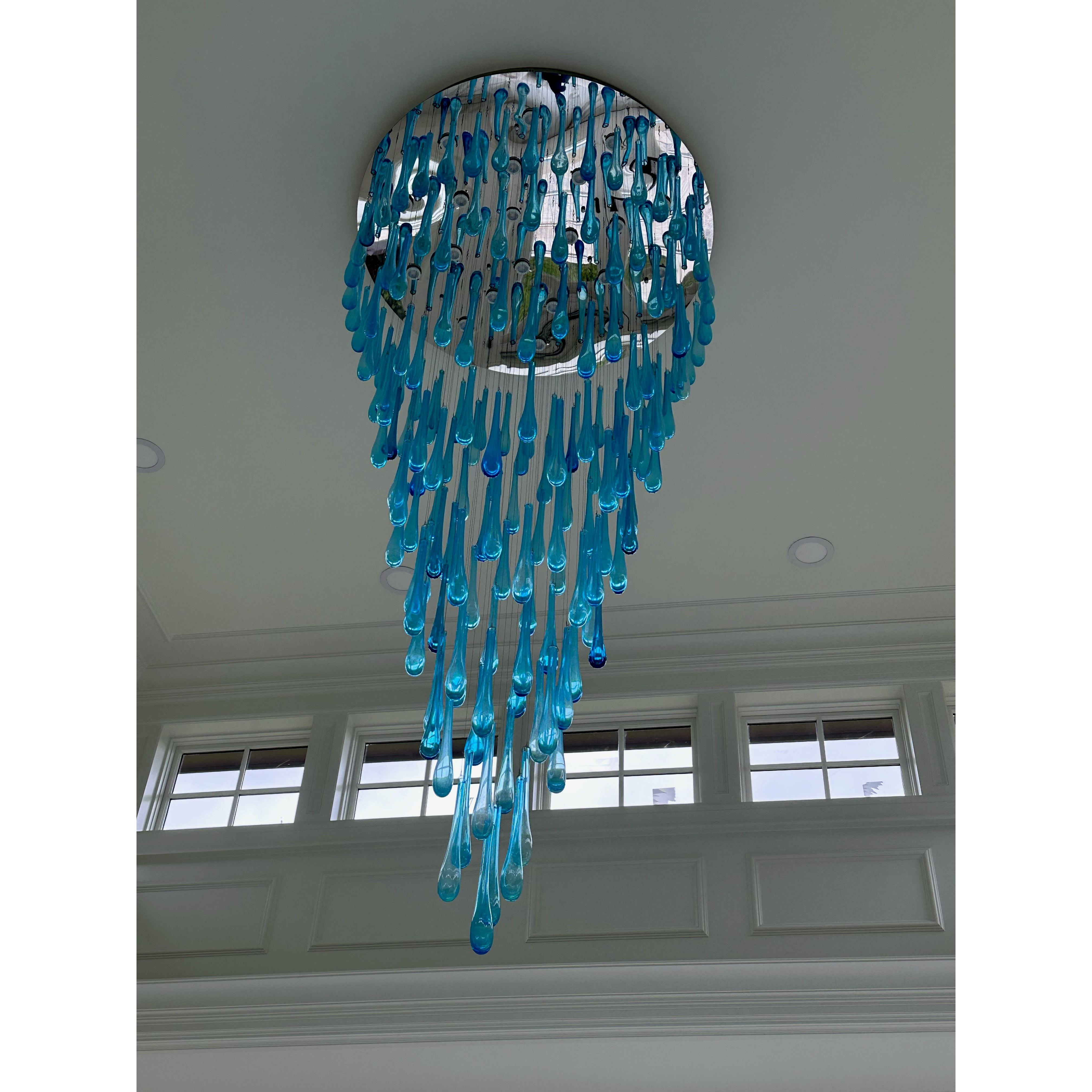 Blue Rainfall Murano Glass Chandelier