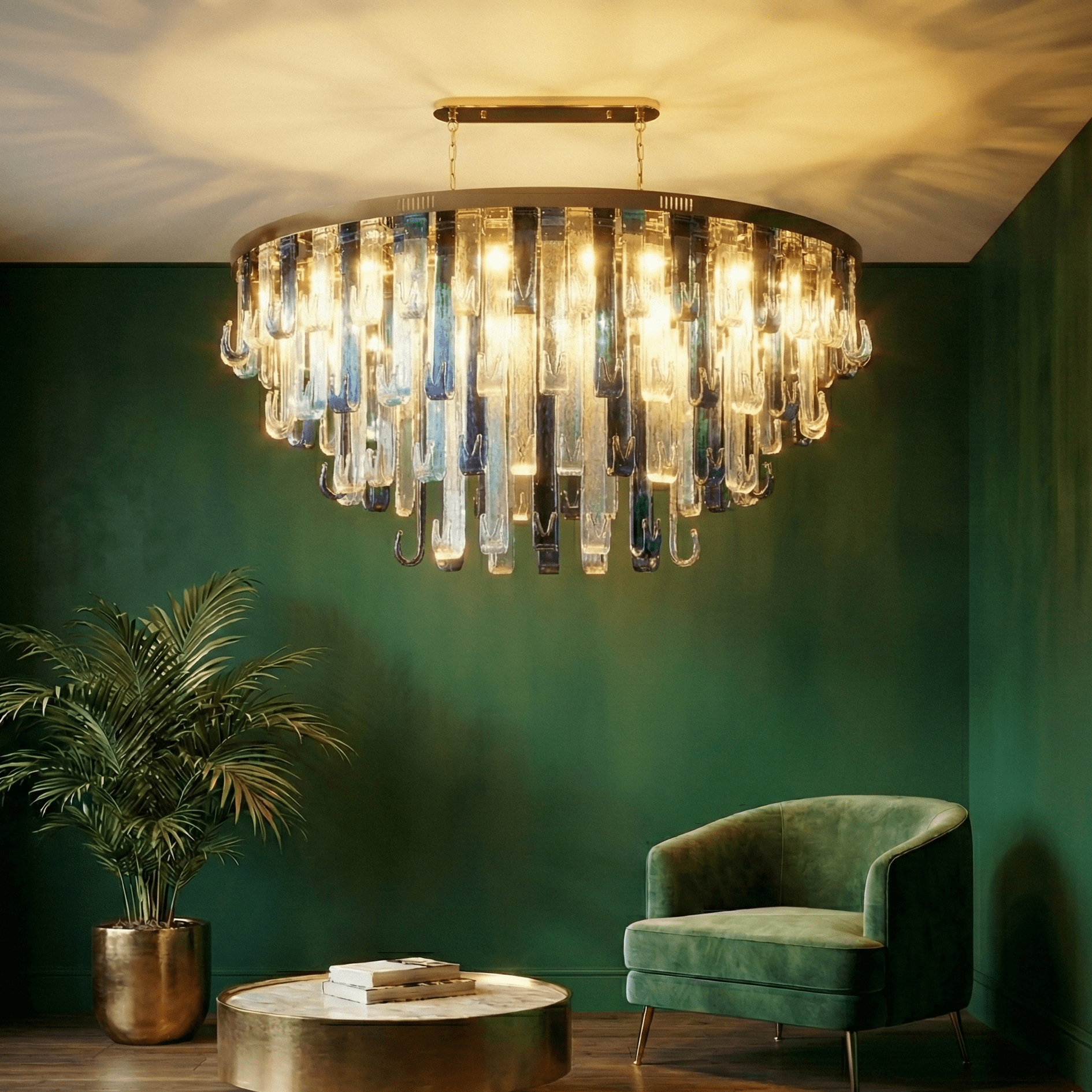 Blue Rainfall / Oval Waterfall Murano Glass Chandelier - Chandelier