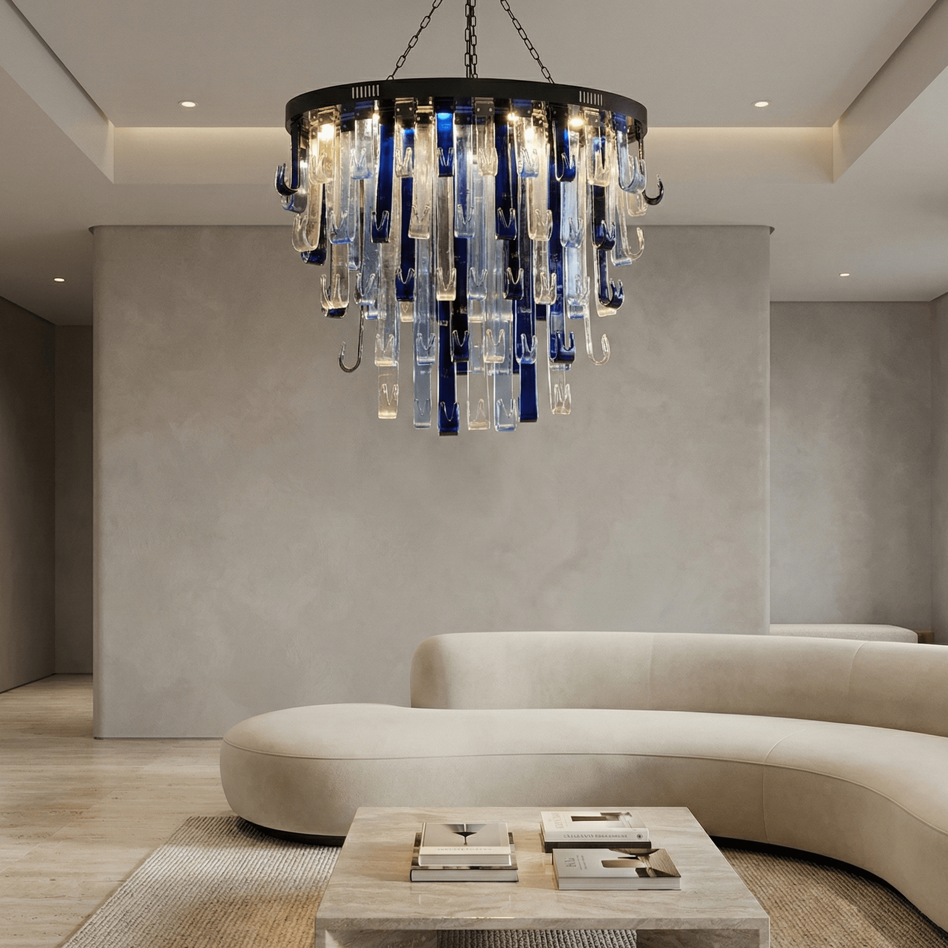 Blue Rainfall / Oval Waterfall Murano Glass Chandelier - Chandelier