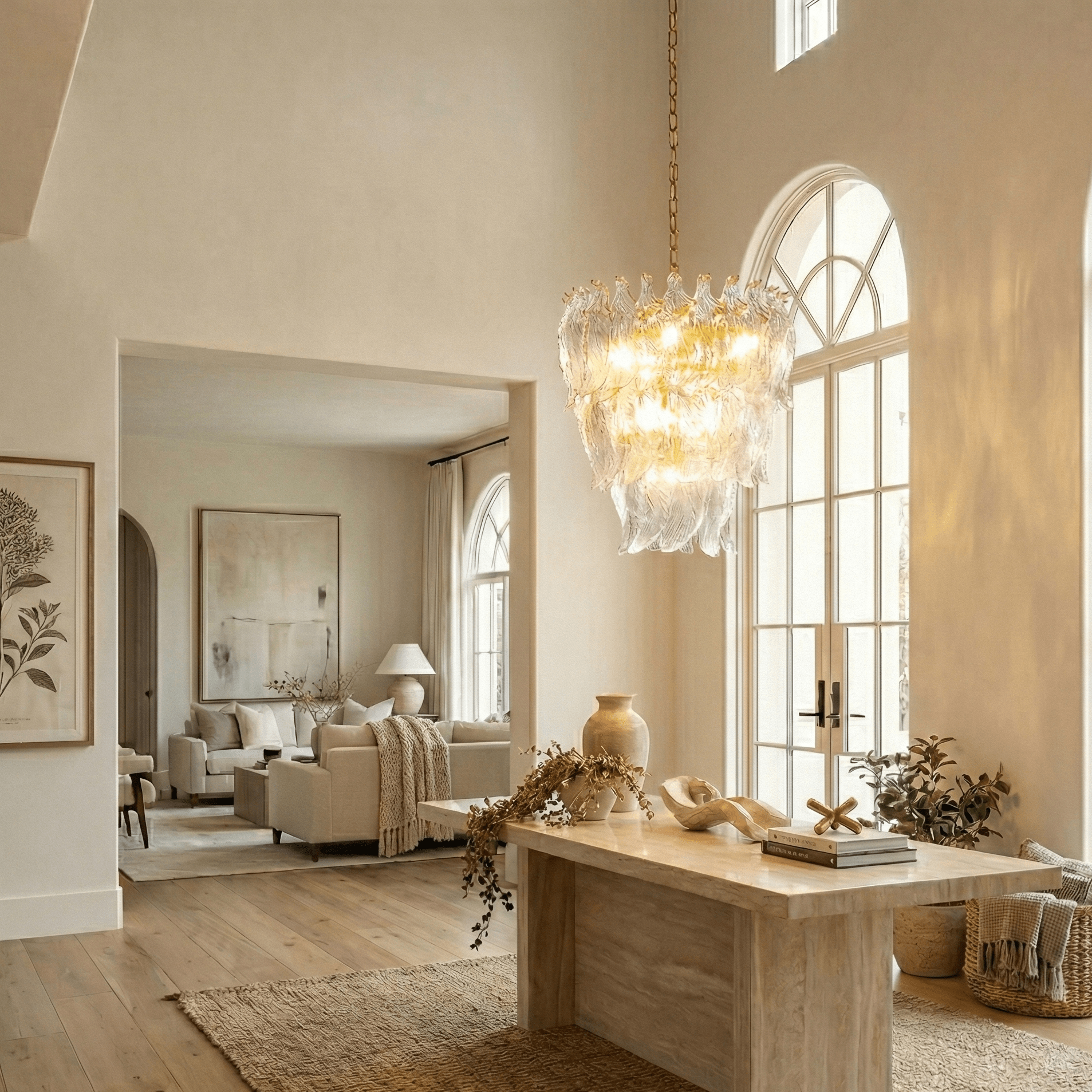 Firoze Glass Leaf Tiered Chandelier - Chandelier