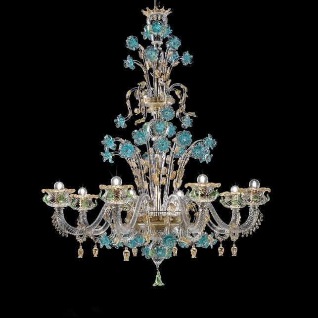 Fiora Blue Flower Authentic Murano Chandelier
