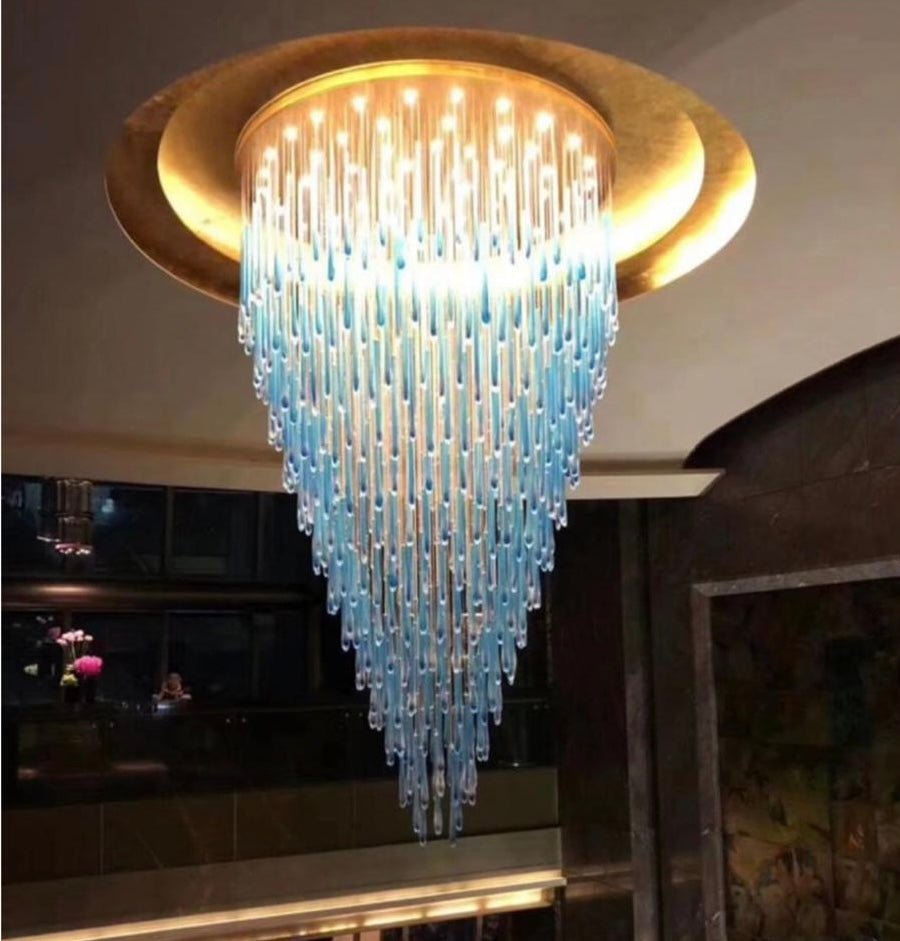 Blue Rainfall Murano Glass Chandelier