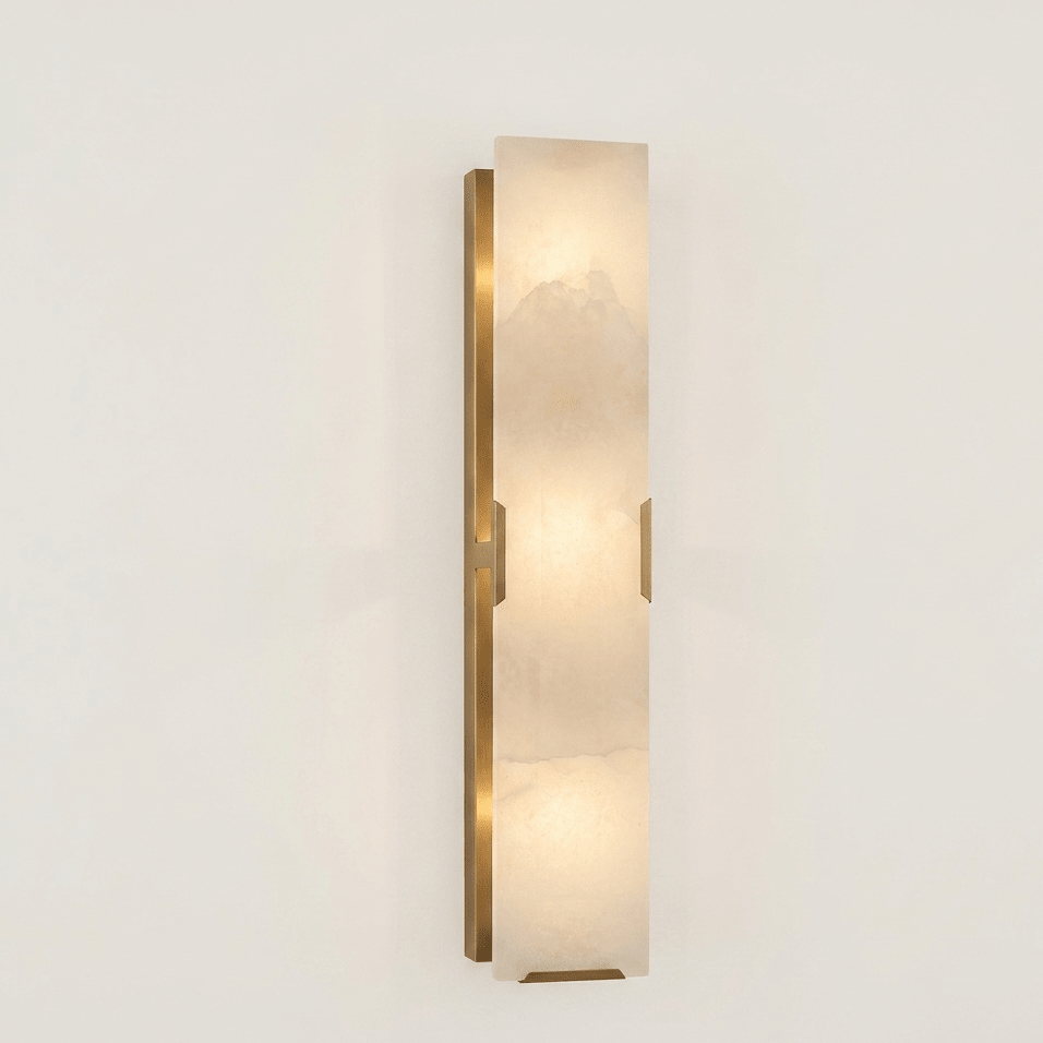 Grand Alabaster & Brass Vertical Wall Sconce – Natural Stone