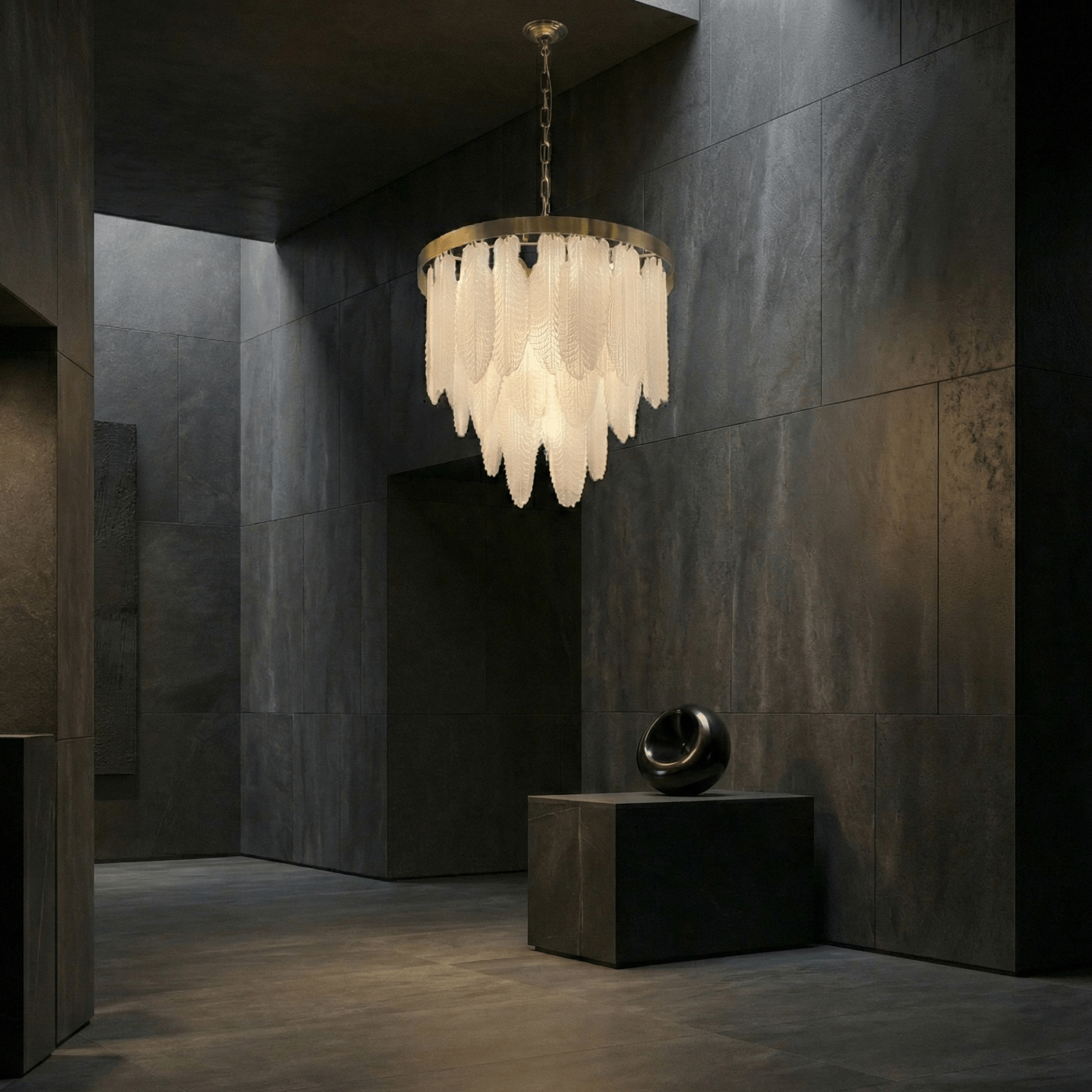 Tampa Glass Leaf Round Tiered Chandelier - Chandelier